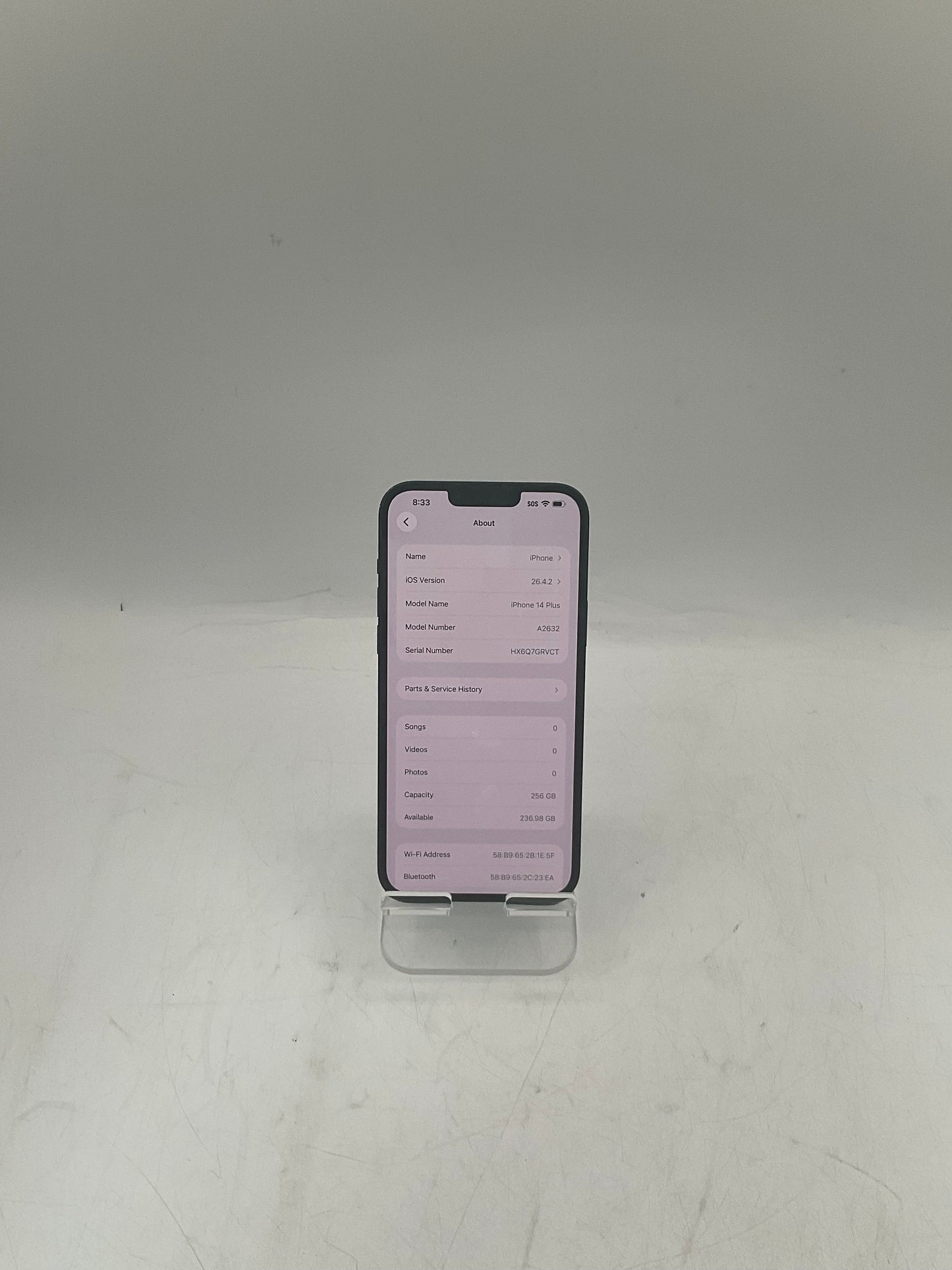 Unlocked Apple iPhone 14 Plus mq3x3ll/a a2632  128GB Black SERVICE BATT