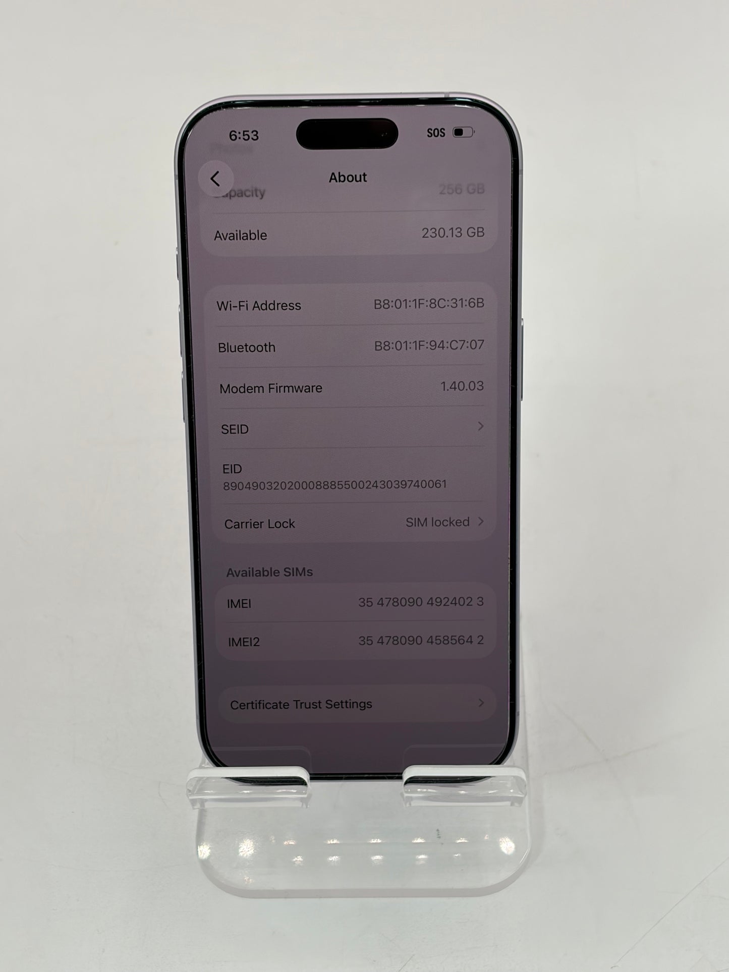T-Mobile Only Apple iPhone 17 256GB A3258 MG494LL/A - Purple 100% Battery Health
