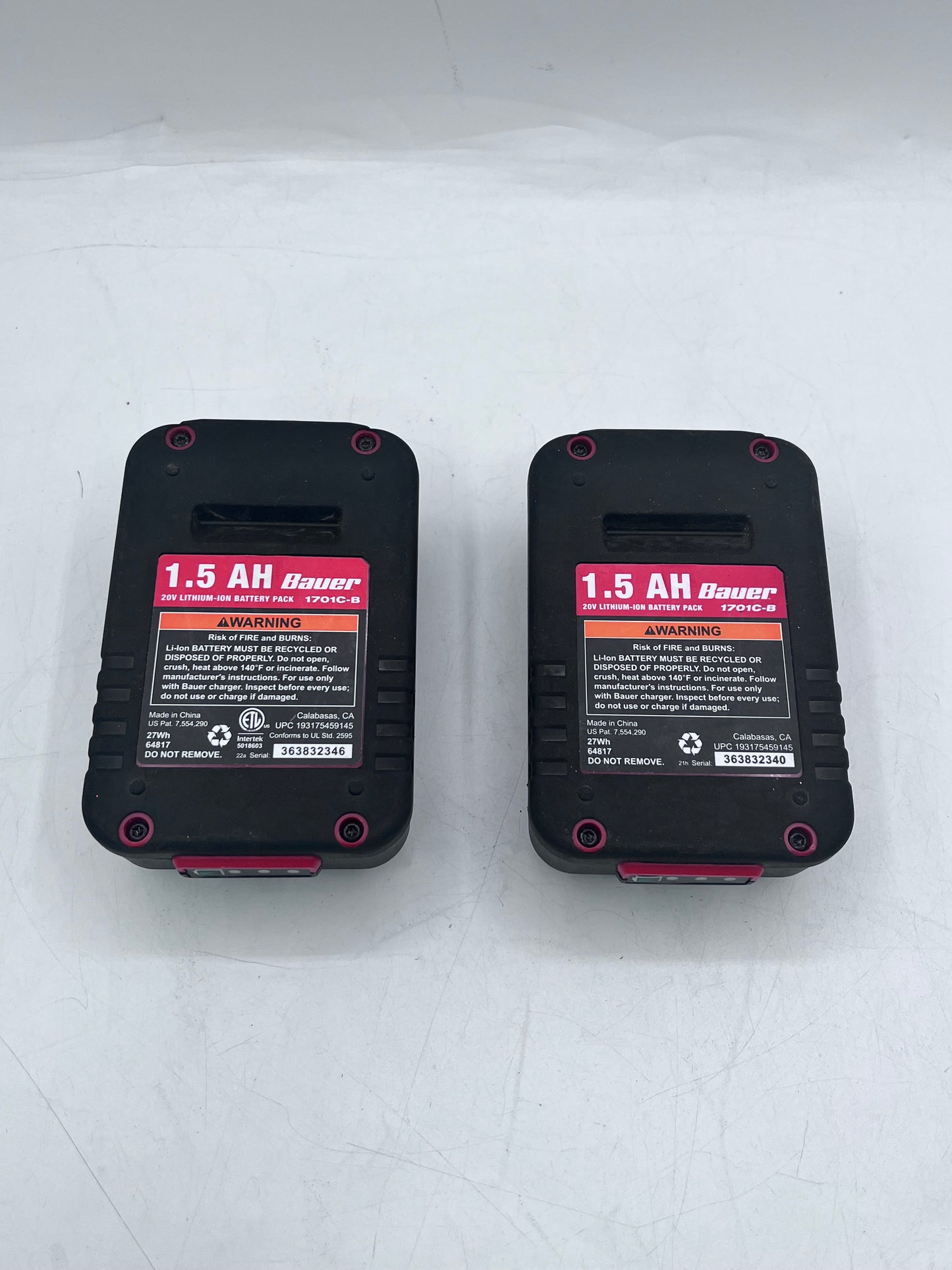 Bauer 2 Pack Bundle of 20V Lithium-Ion Battery Red