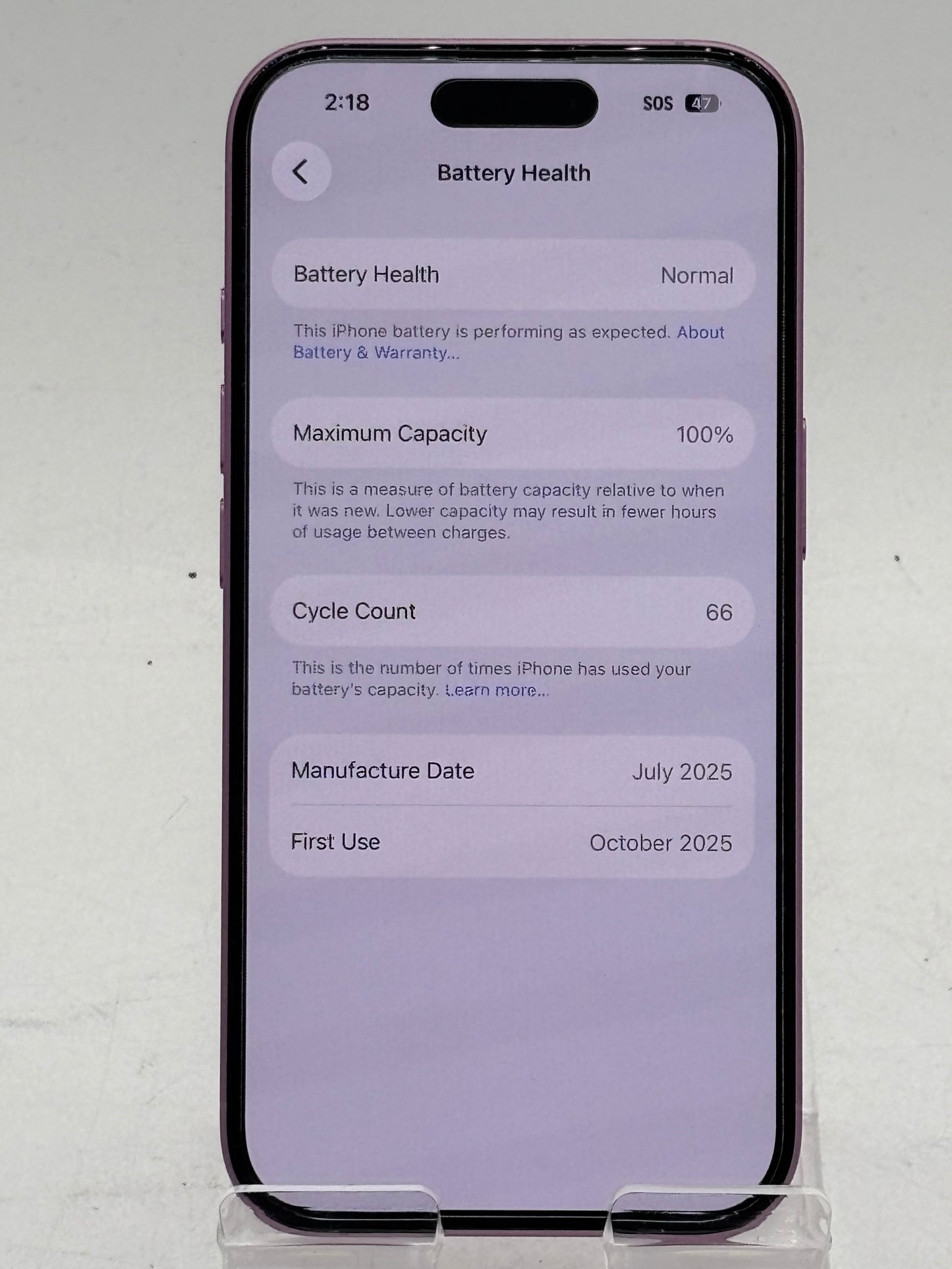 T-MOBILE ONLY Apple iPhone 16 128GB A3081 MYAR3LL/A Purple 100% BH 66 CYCLE