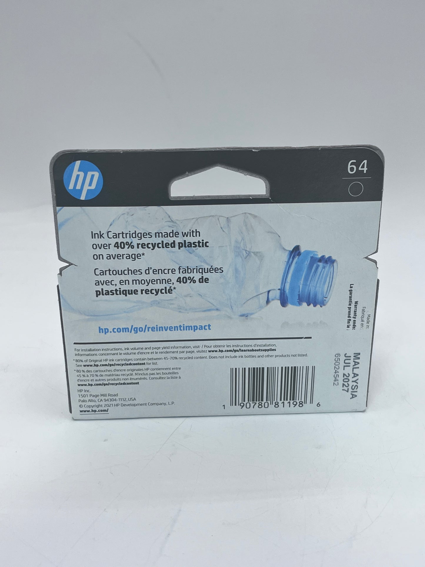 HP 64 Black Printer Toner Ink - New In Box