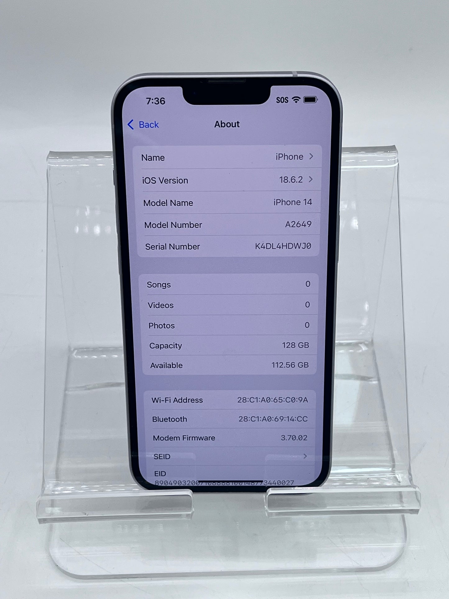 Unlocked Apple iPhone 14 6.1" 128GB A2649 MPUX3LL/A Purple