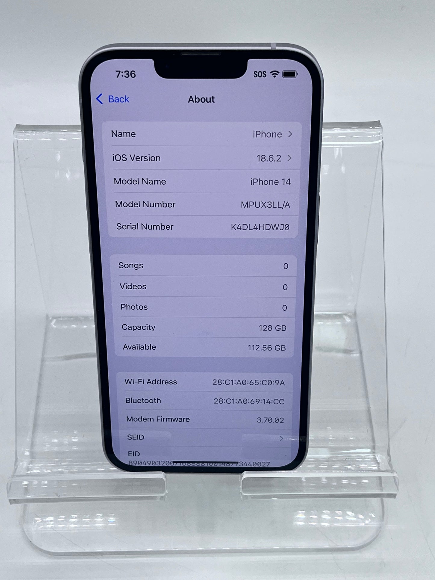 Unlocked Apple iPhone 14 6.1" 128GB A2649 MPUX3LL/A Purple