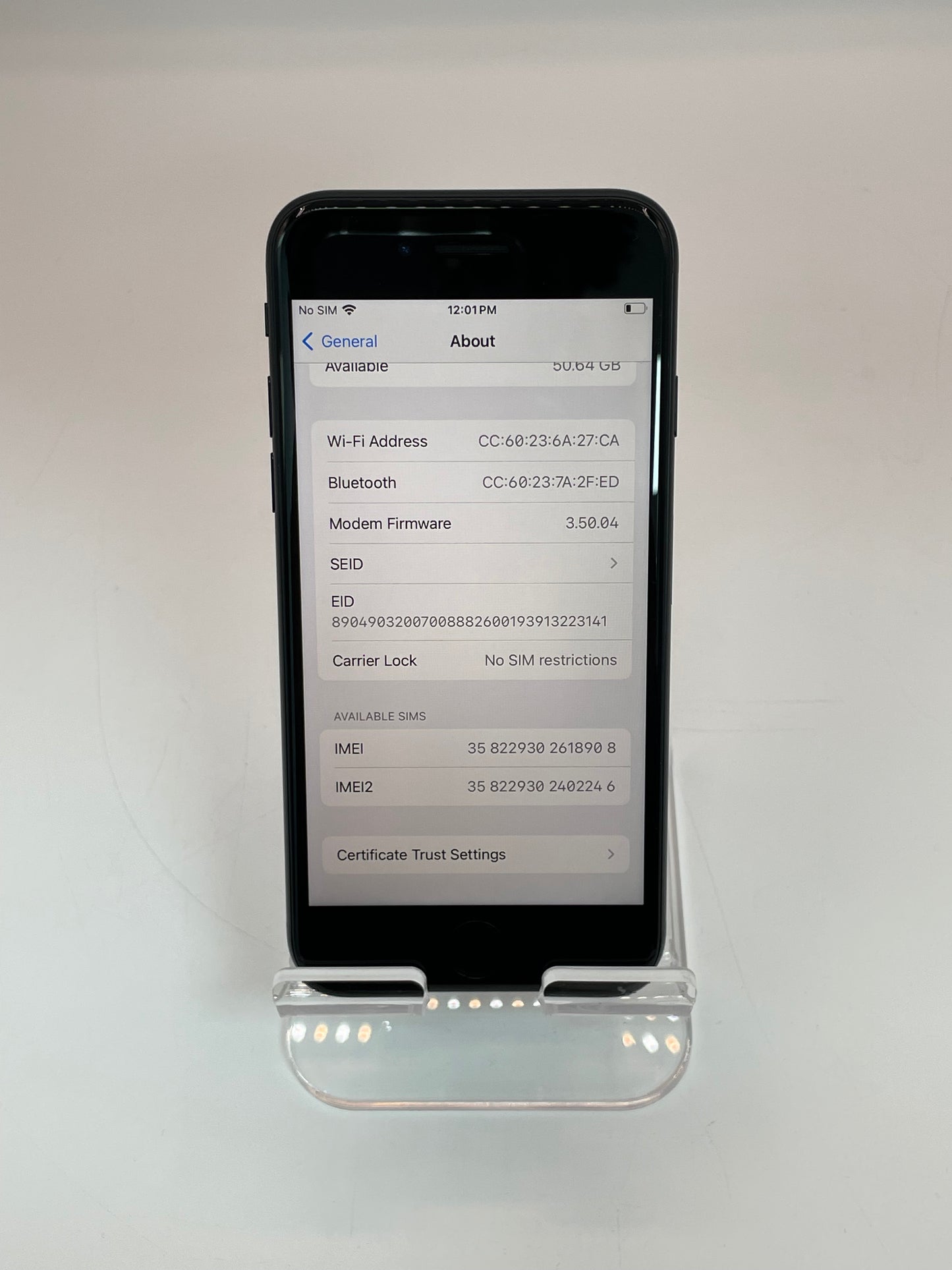 Unlocked Apple iPhone SE 3rd Gen 64GB Black 100% Battery