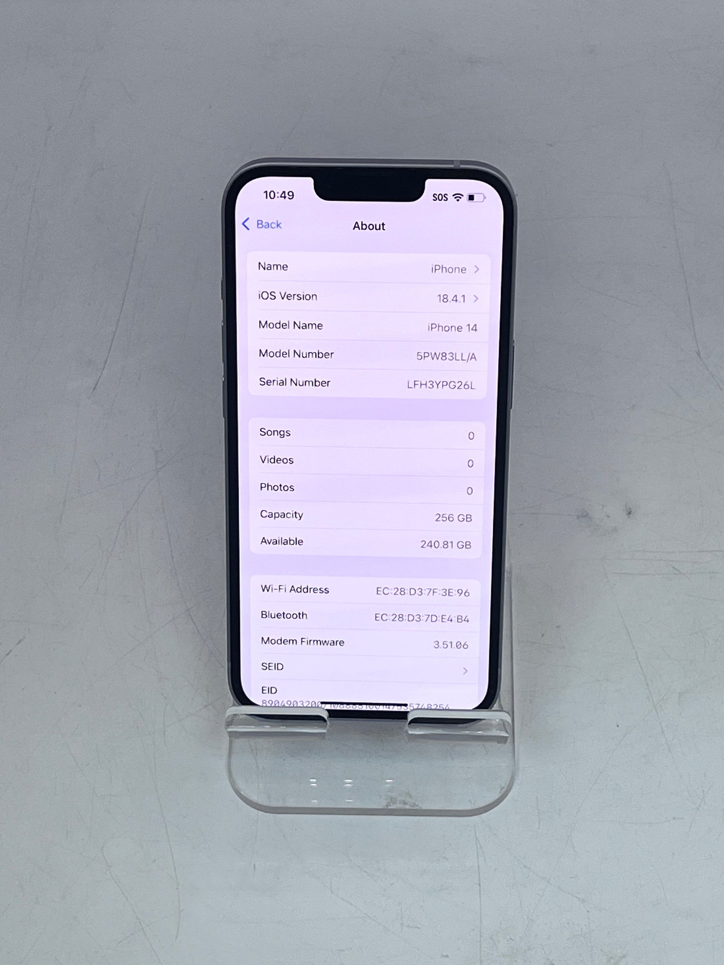 Apple iPhone 14 A2649 5PW83LL/A- 256GB- Purple- Unlocked READ