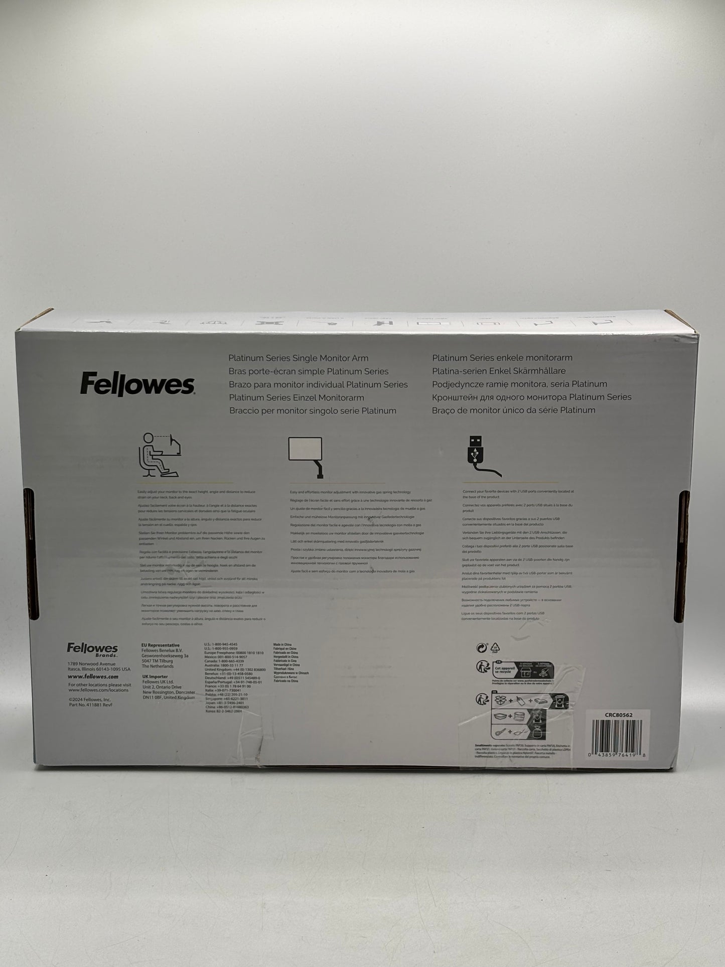 Fellowes Platinum Series Single Monitor Arm for 32-Inch Monitors