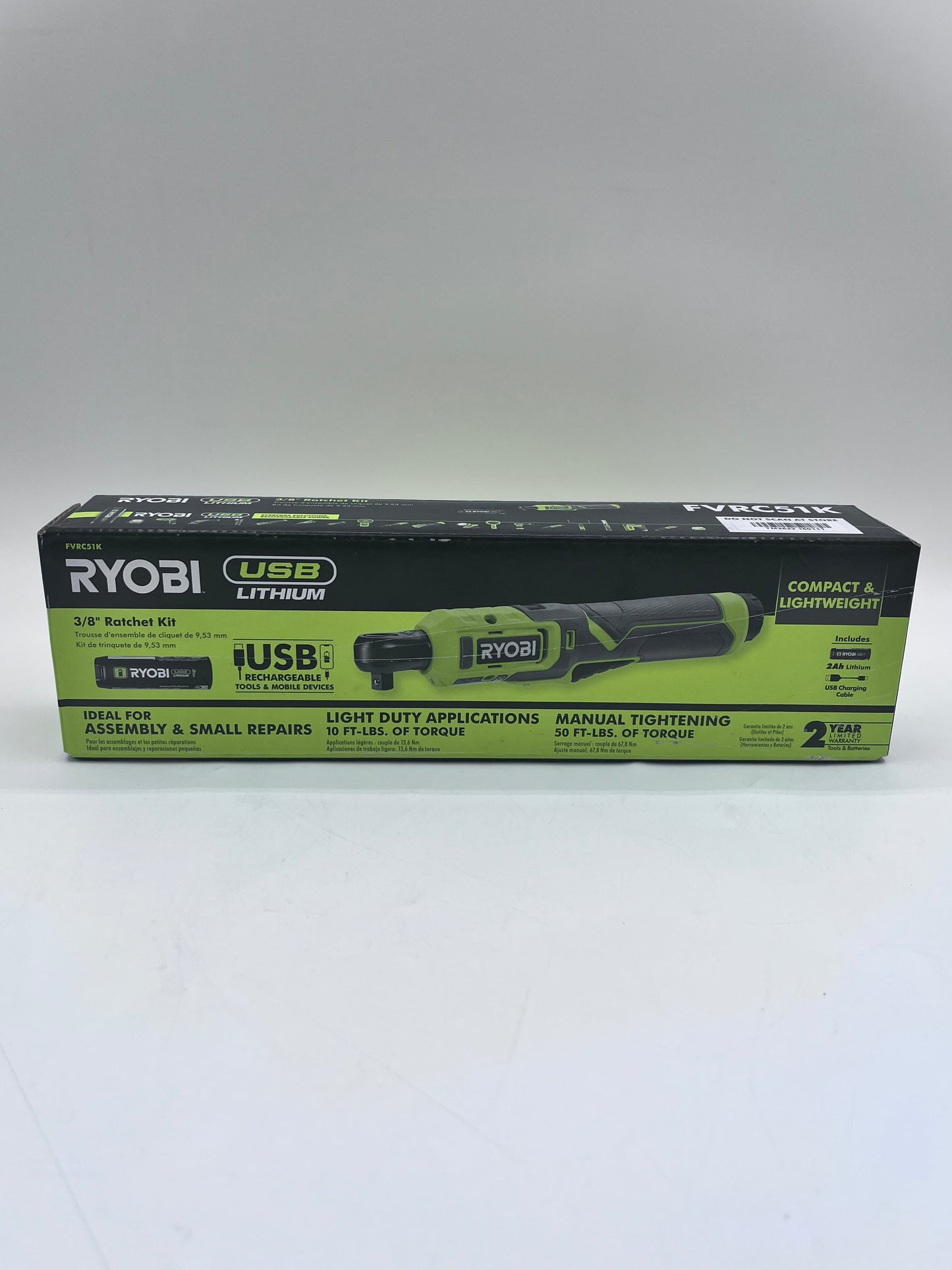Ryobi 3/8 Ratchet FVRC51 4V with 2x 2Ah USB Lithium Battery - Black