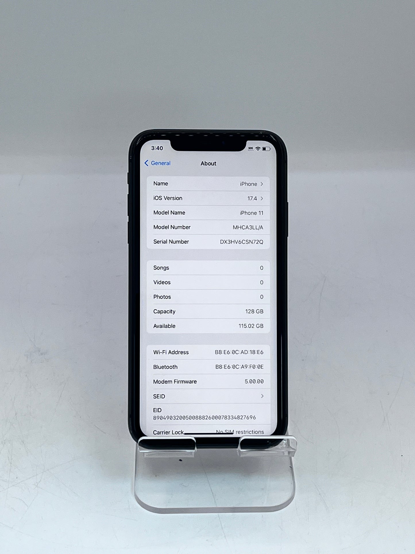 Unlocked Apple iPhone 11 128GB A2111 MHCA3LL/A Black 99% Battery