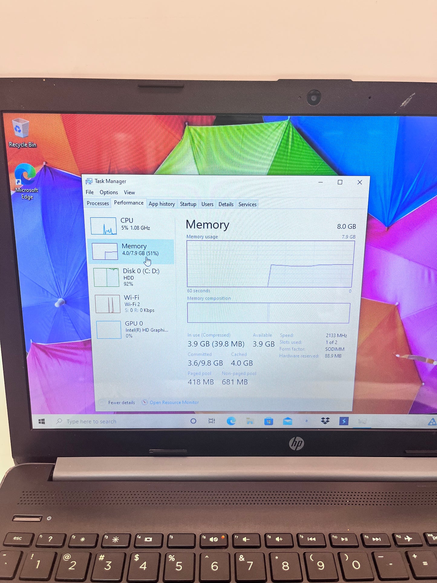 HP 15-da0079nr 15" Core i7-7500U Intel Graphics 620 8GB 1TB - Gray