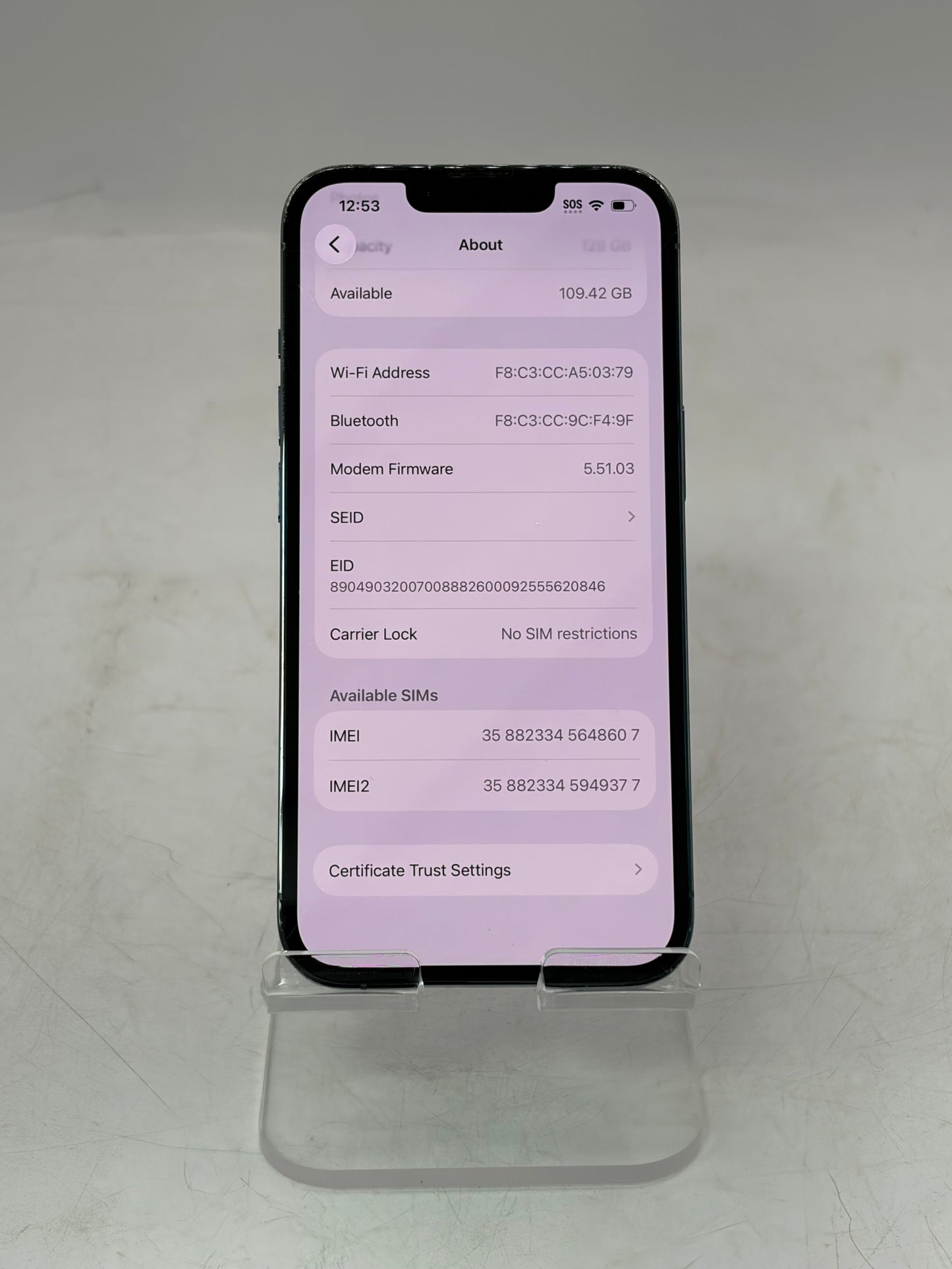 Unlocked Apple iPhone 13 Pro 128GB Blue A2483 MLTT3LL/A Service Battery