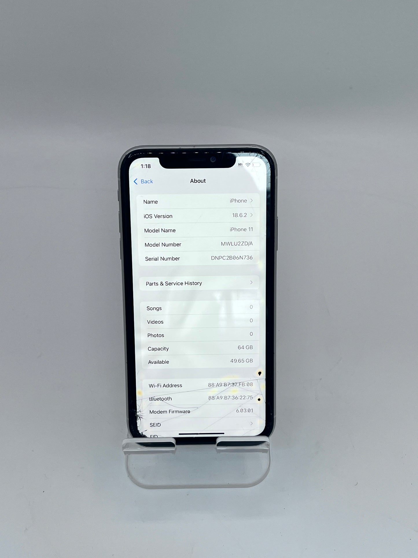 Unlocked Apple iPhone 11 64GB A2221 MWLU2ZD/A - White