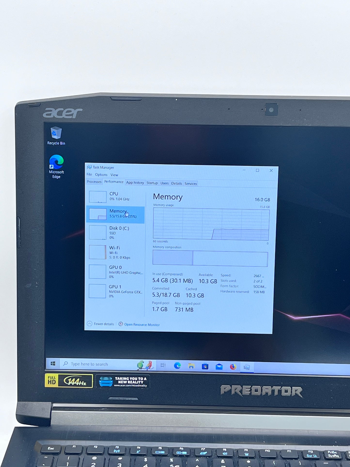 Acer Predator Helios 300 PH315-51 15.6" i7-8750H 16GB 256GB