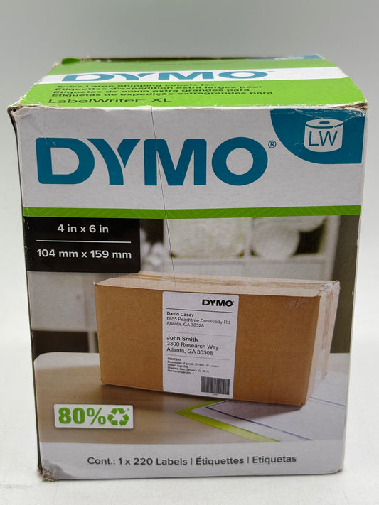 DYMO Extra Large Shipping Labels 4x6 for LabelWriter 5XL 4XL 220 Count, White (FREE SHIPPING)