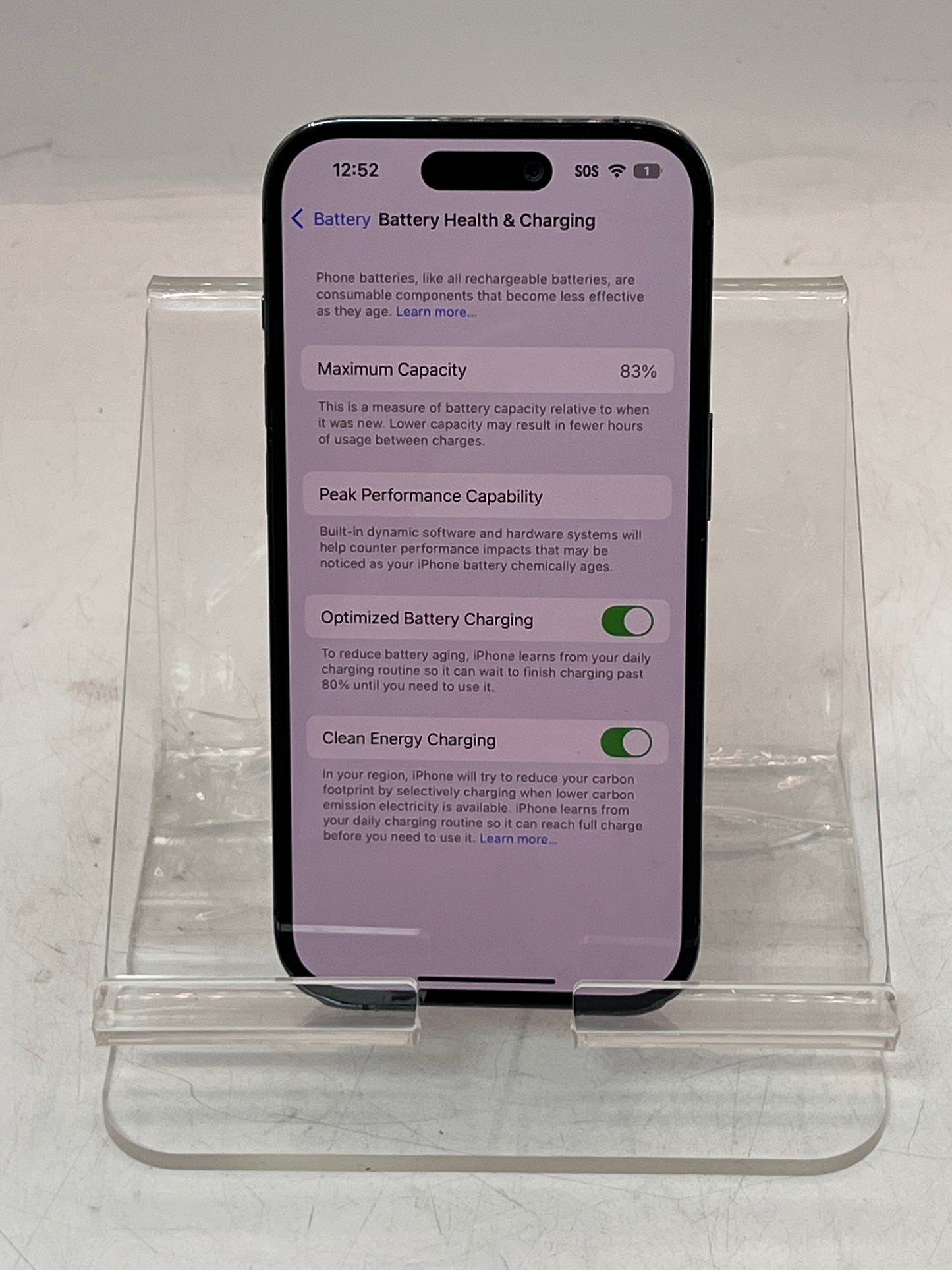 Unlocked Apple iPhone 14 Pro MQ0E3LL/A A2650 128GB Purple  83% BATT