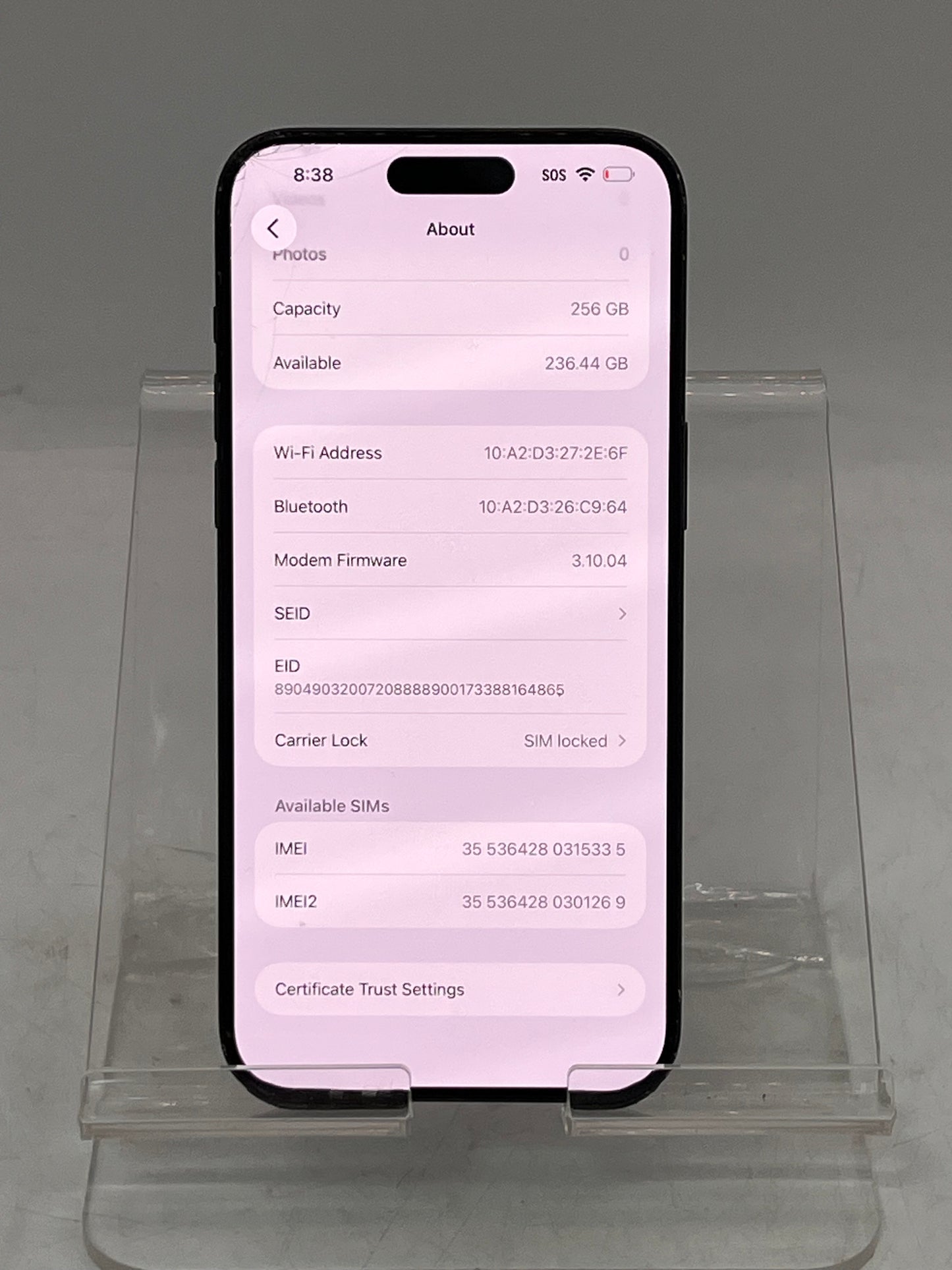 Wifi Only Apple iPhone 15 Pro Max MU663LL/A A2849 256GB Black