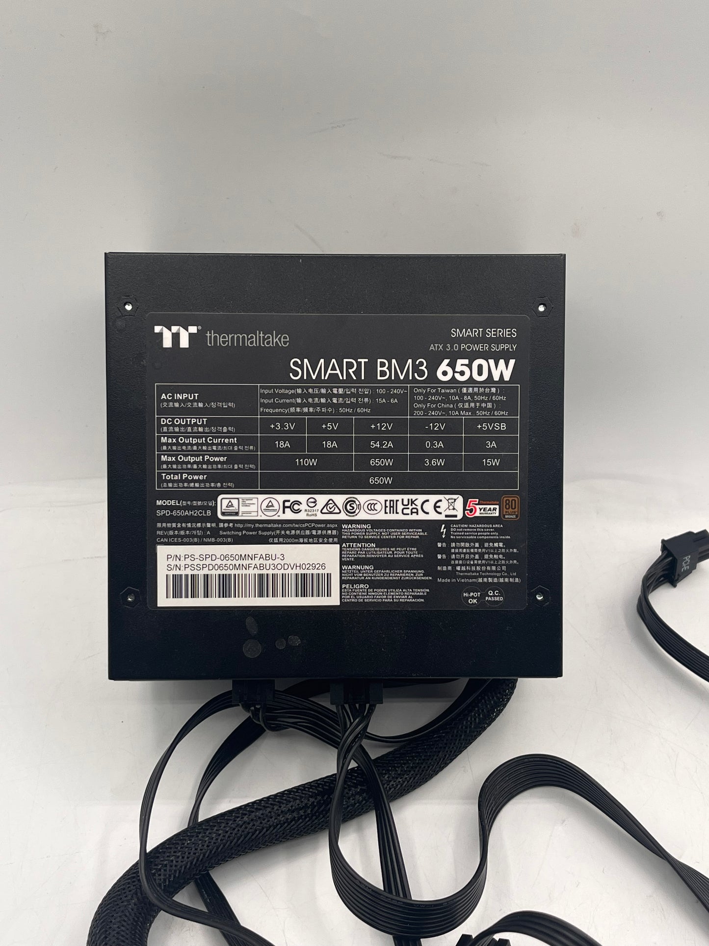 Used ThermalTake Thermaltake Smart BM3 80+ Bronze P Power Supply - Black