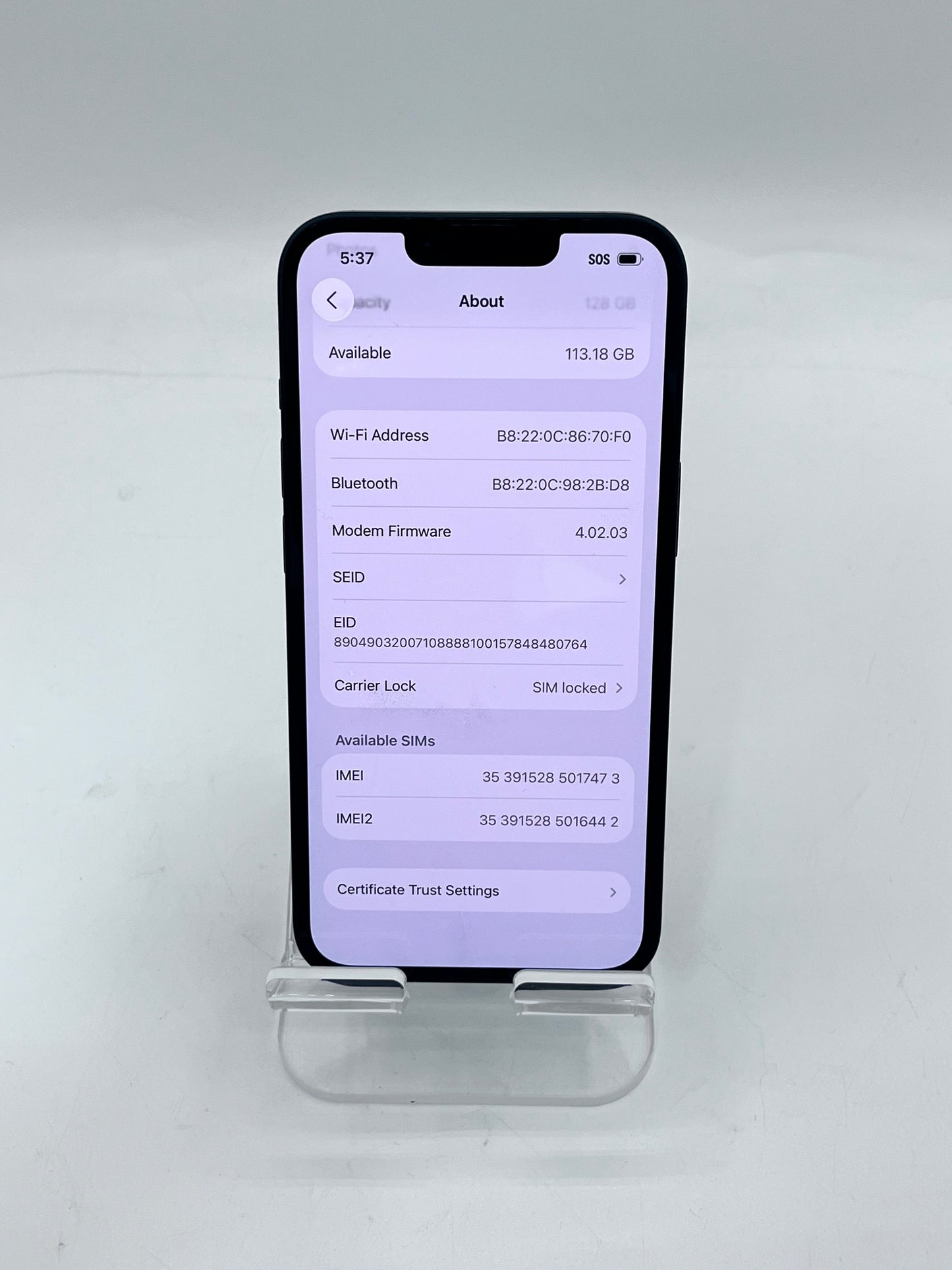 Apple iPhone 14 6.1" 128GB MPUA3LL/A A2649 100% BH - Black READ
