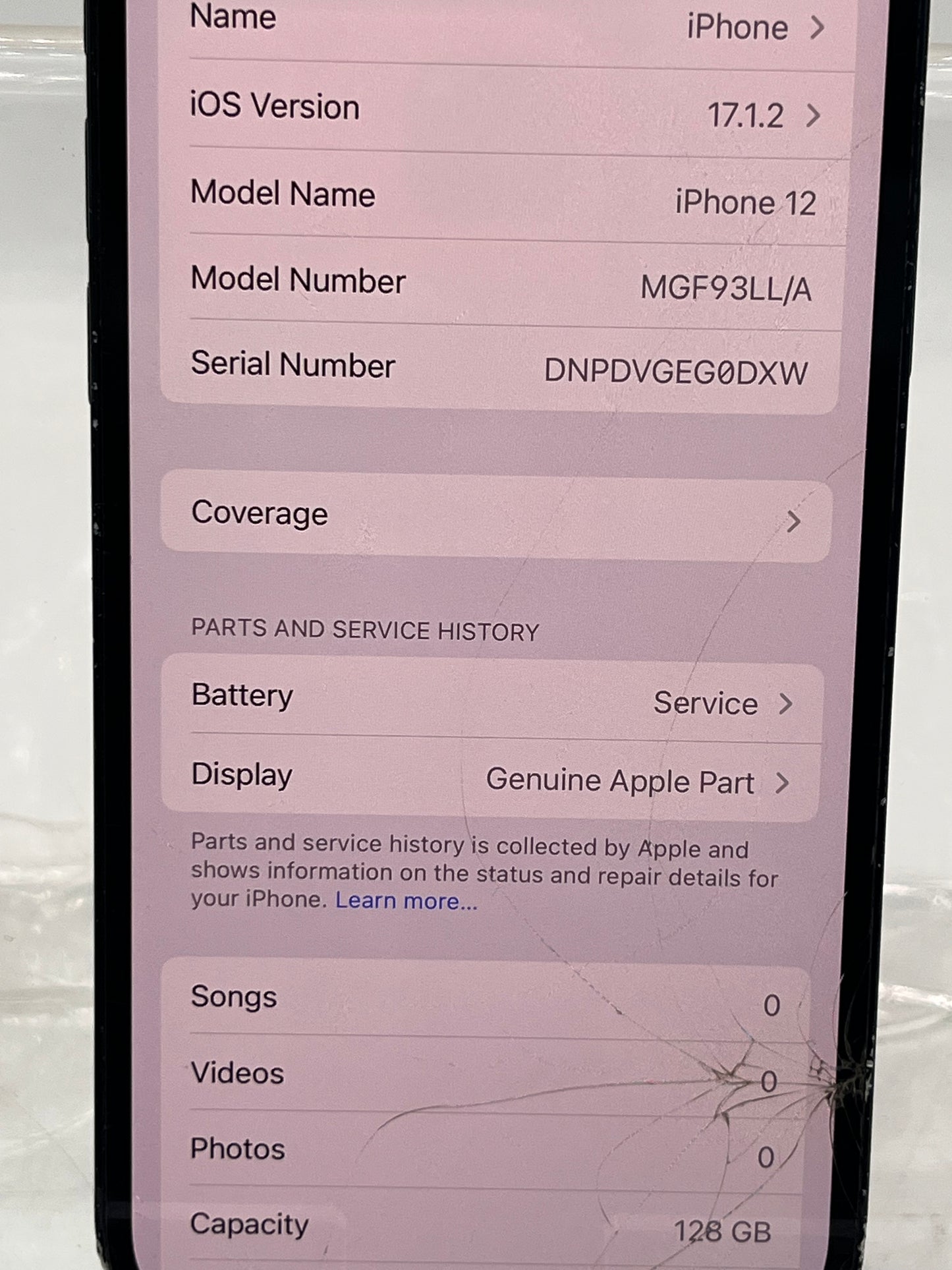 Unlocked Apple iPhone 12 A2172 MGF93LL/A 128GB Black