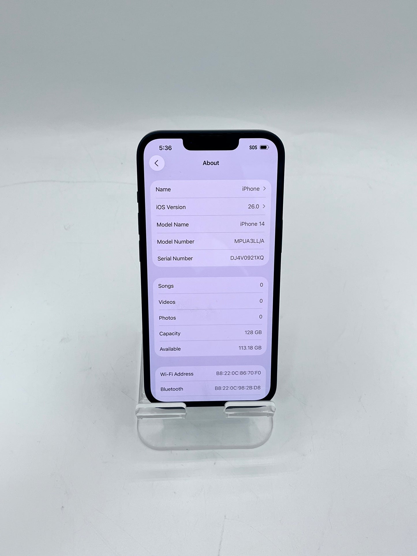 Apple iPhone 14 6.1" 128GB MPUA3LL/A A2649 100% BH - Black READ