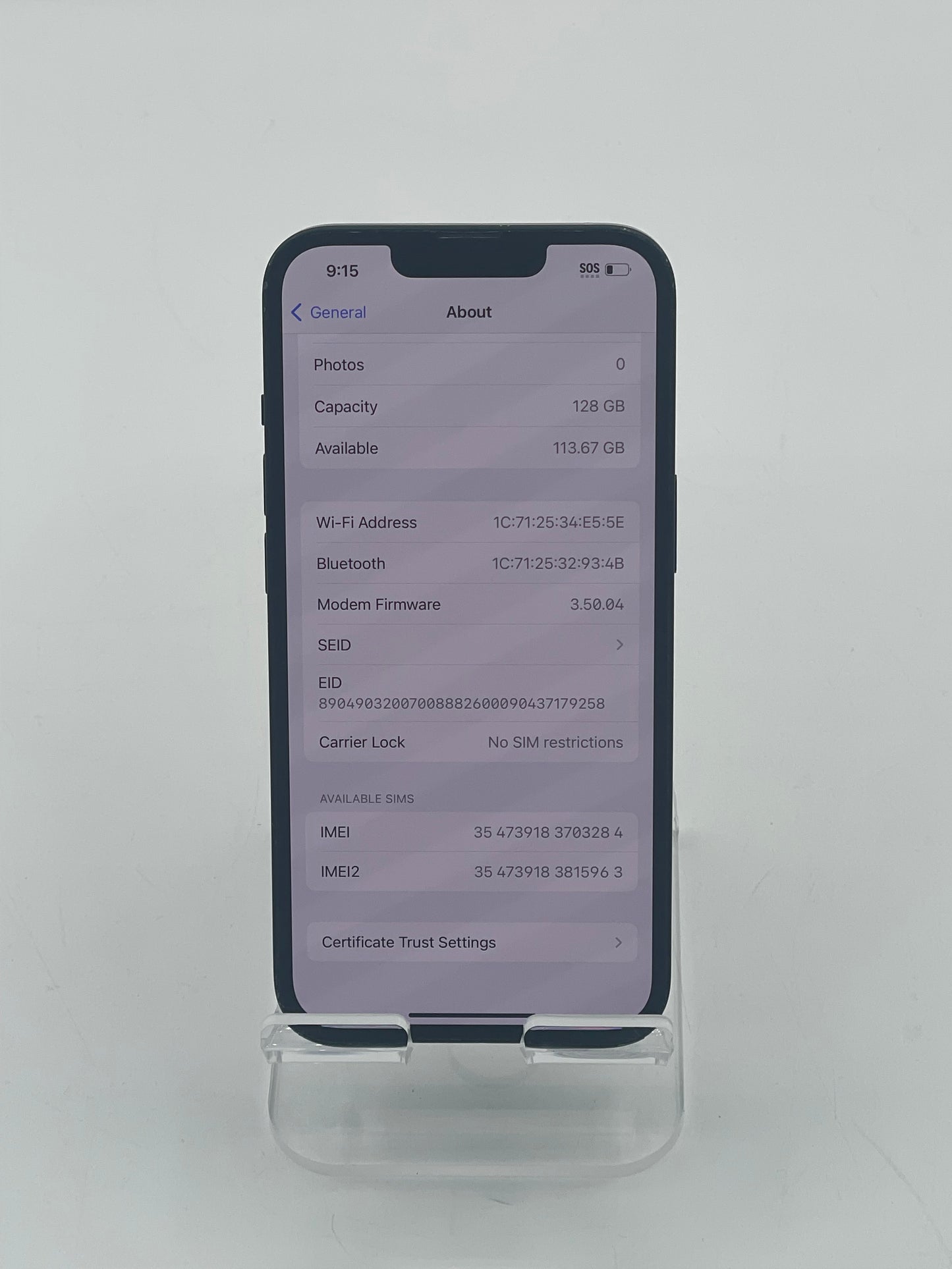 Unlocked Apple iPhone 13 6.1" 128GB Midnight A2482 NLA23LL/A 95% Battery