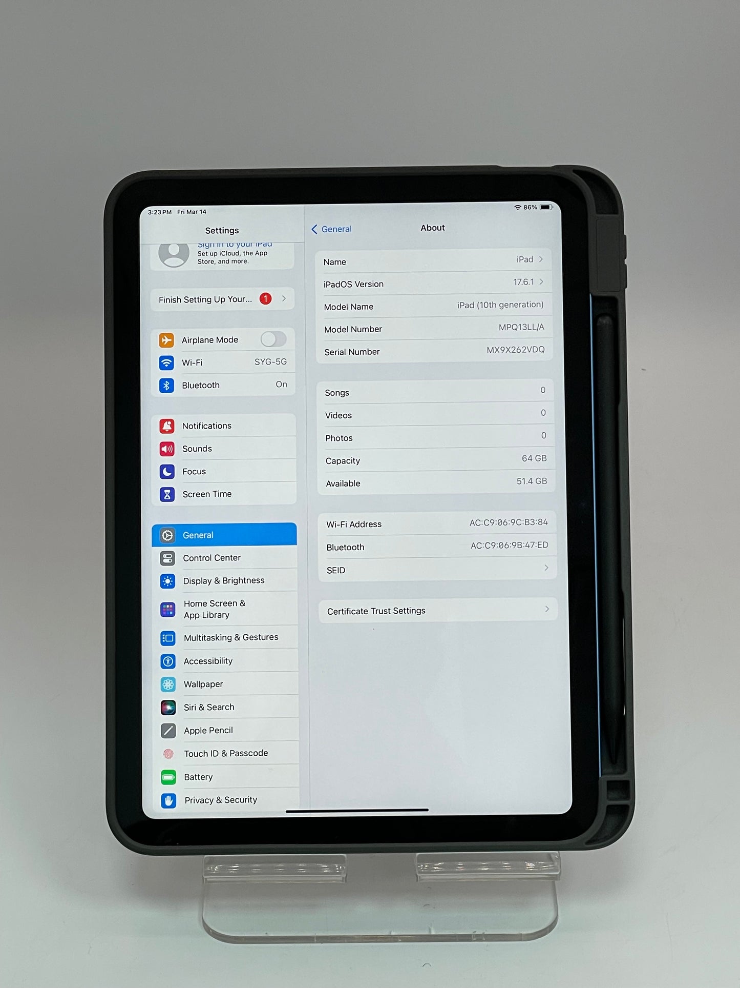 WiFi Only Apple iPad 10th Gen 64GB 18.3.1 Blue MQ6K3LL/A