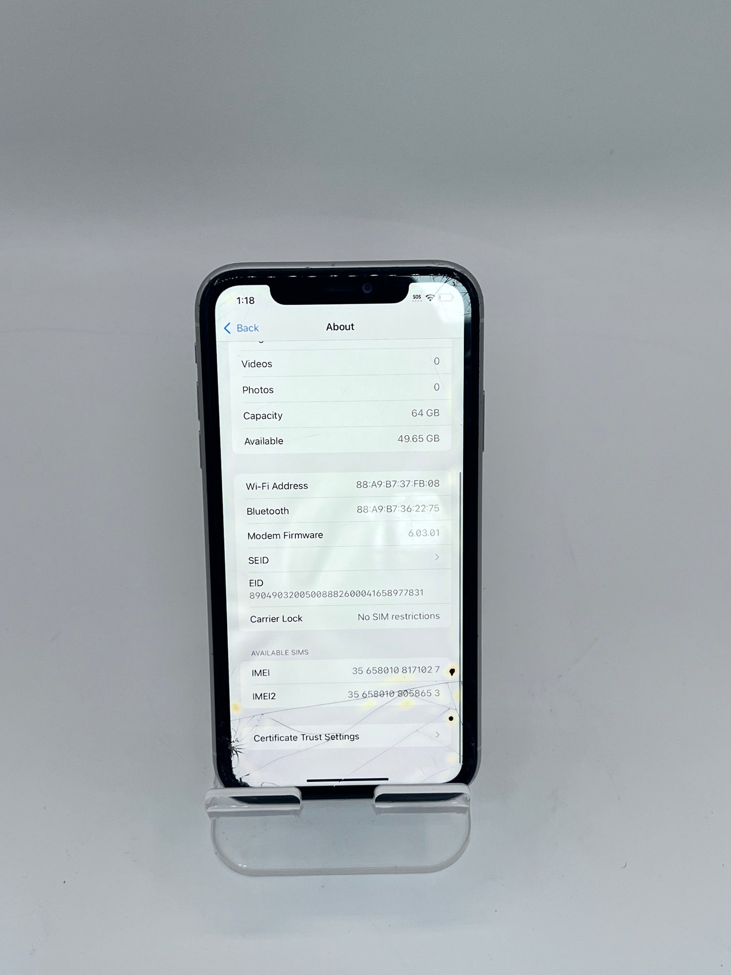 Unlocked Apple iPhone 11 64GB A2221 MWLU2ZD/A - White