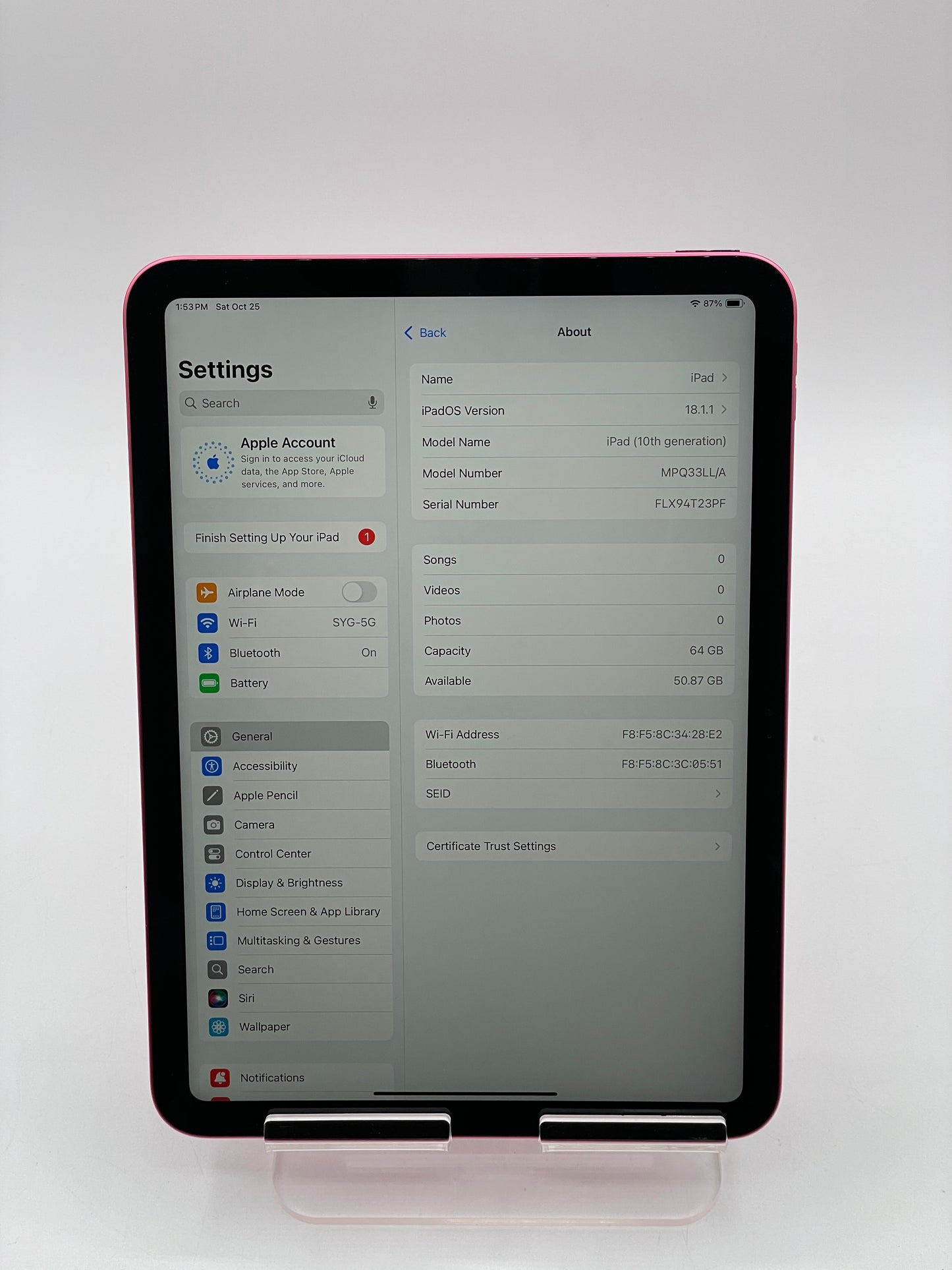 Apple iPad (10th Generation) 64GB A2696 MPQ33LL/A, Wi-Fi Only, 10.9 in - Pink