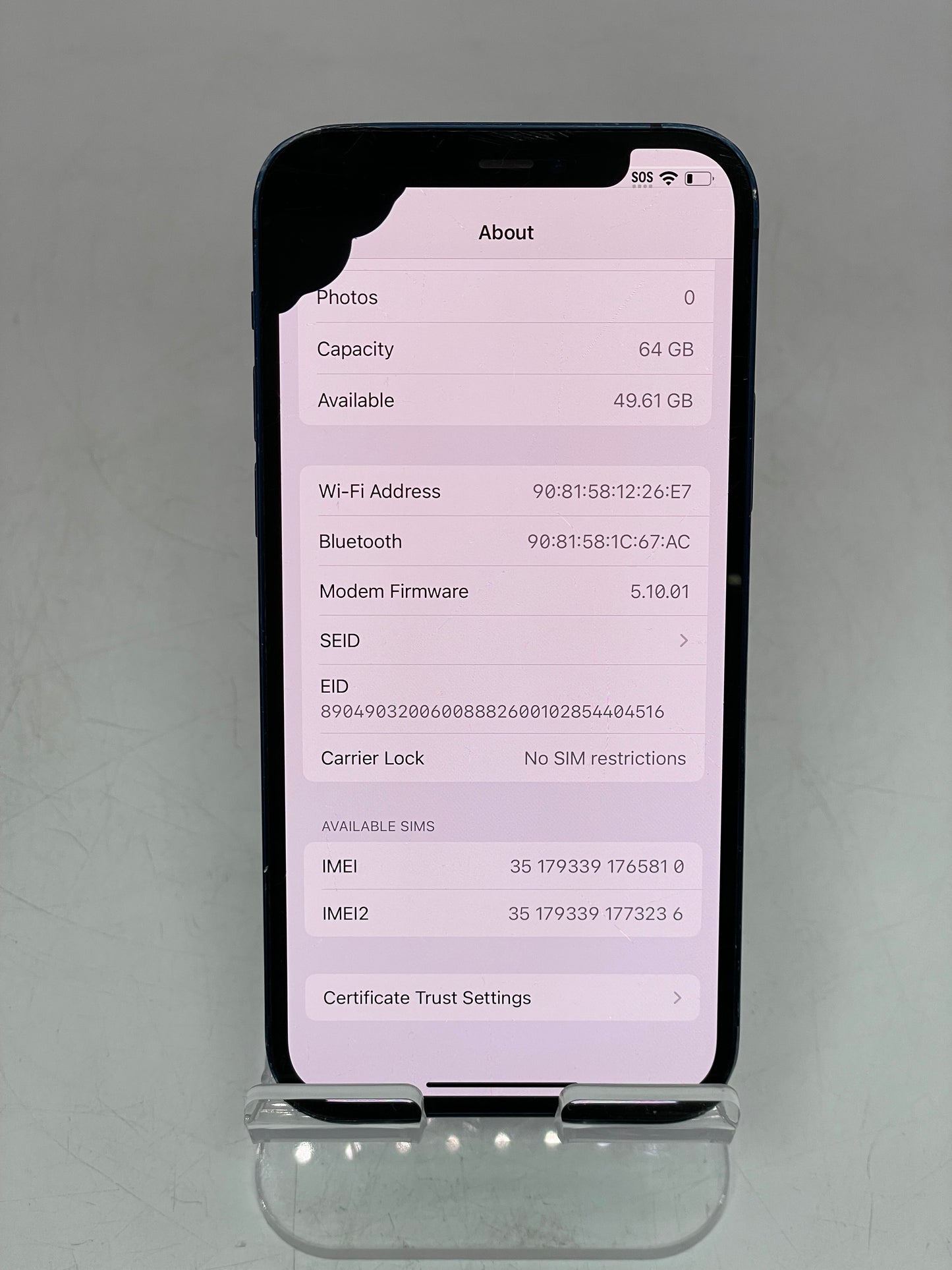 Unlocked Apple iPhone 12 64GB A2172 MGFP3LL/A - Blue READ