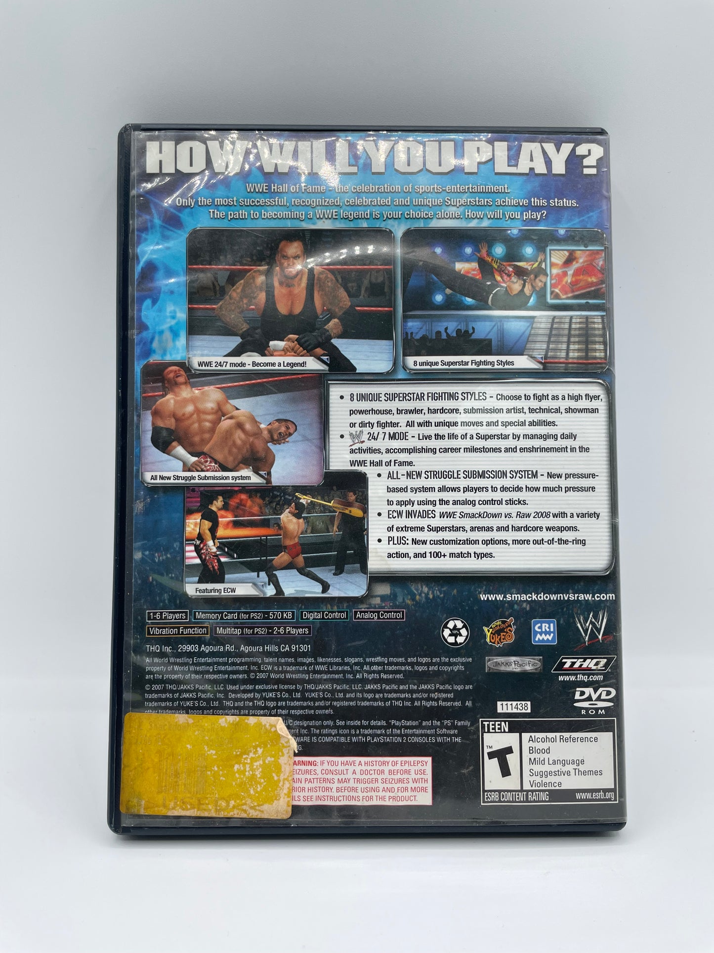 PlayStation 2 WWE Smackdown vs. Raw 2008 - Used with Box - Great Condition