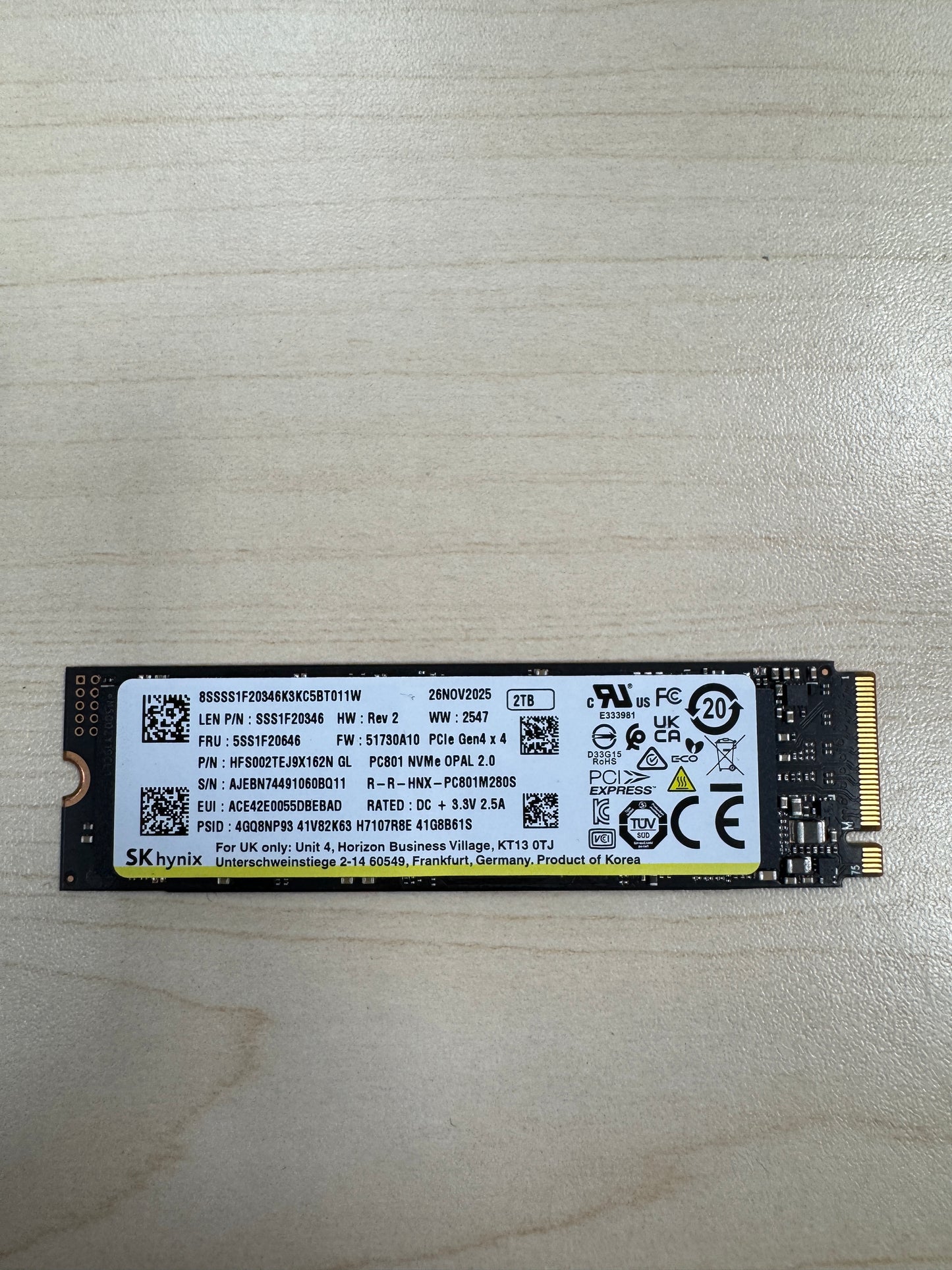 SK Hynix 2TB SSD PC801  PCIe Gen4 x4 HFS002TEJ9X162N Tested Free Shipping