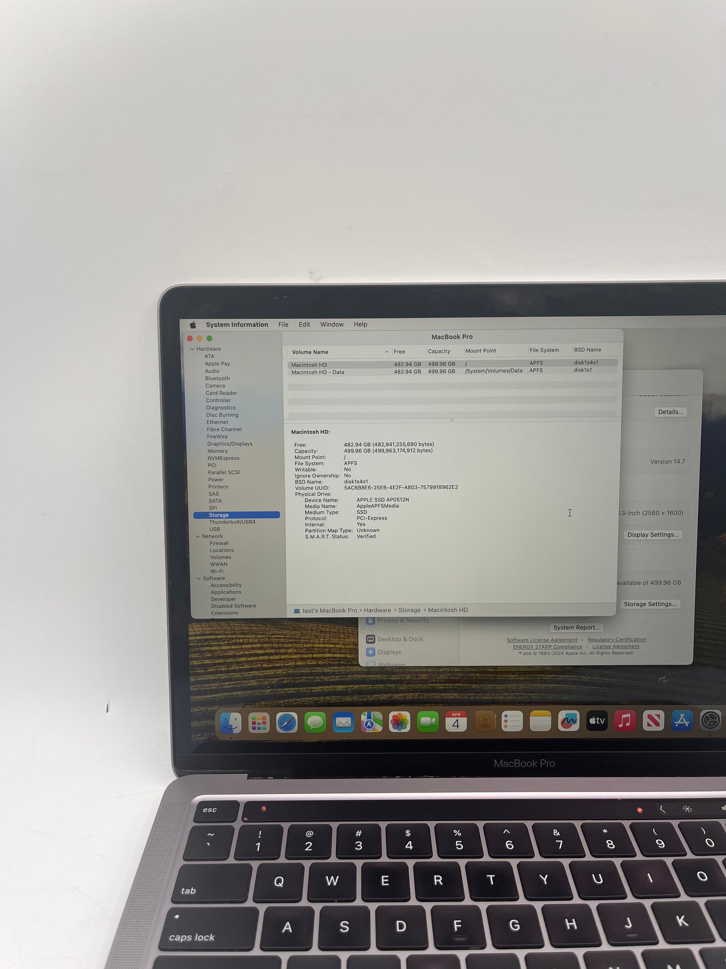 Apple MacBook Pro 13-inch A2251 2020  Core i5 16GB RAM 512GB Space Gray