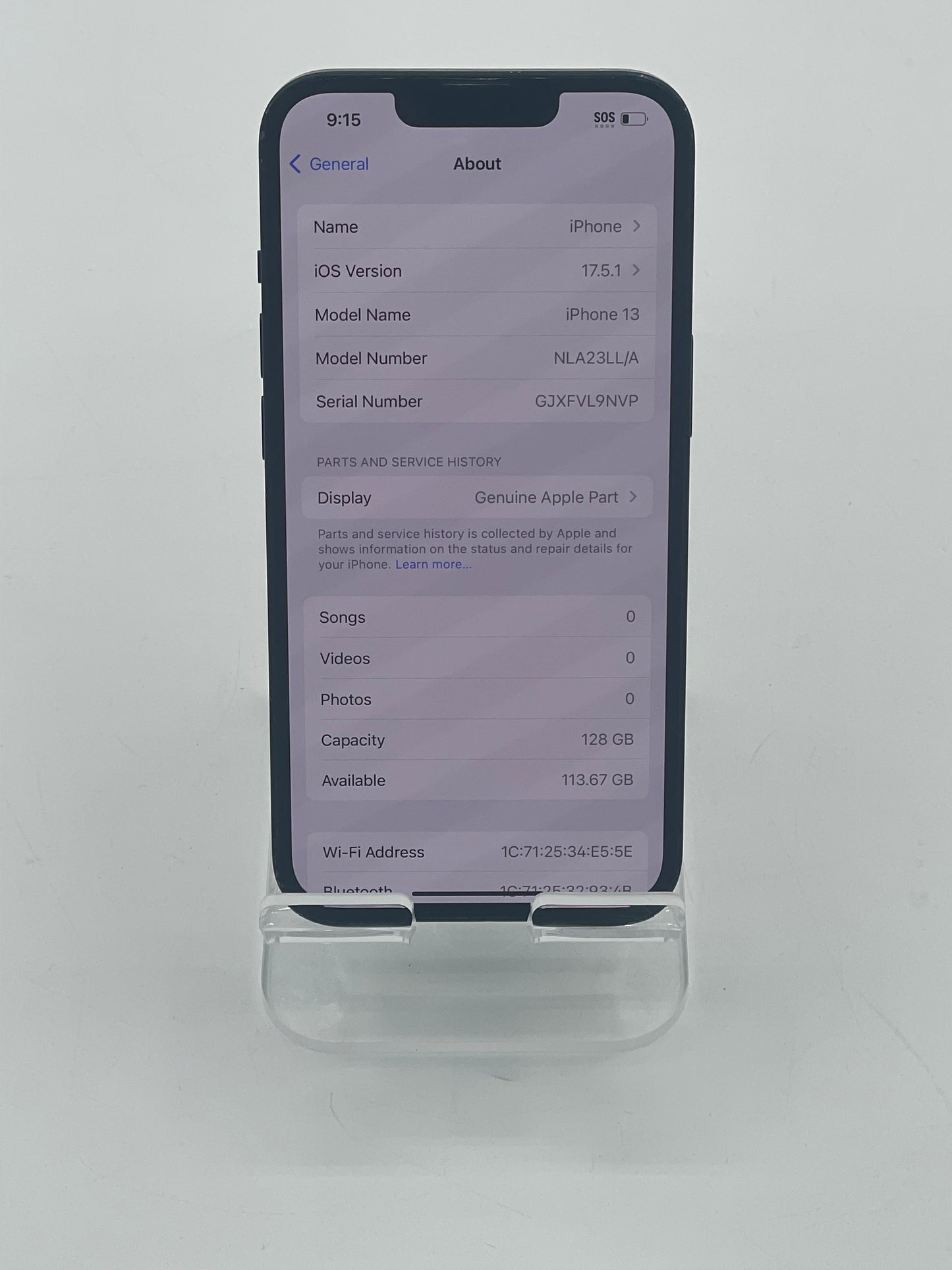 Unlocked Apple iPhone 13 6.1" 128GB Midnight A2482 NLA23LL/A 95% Battery