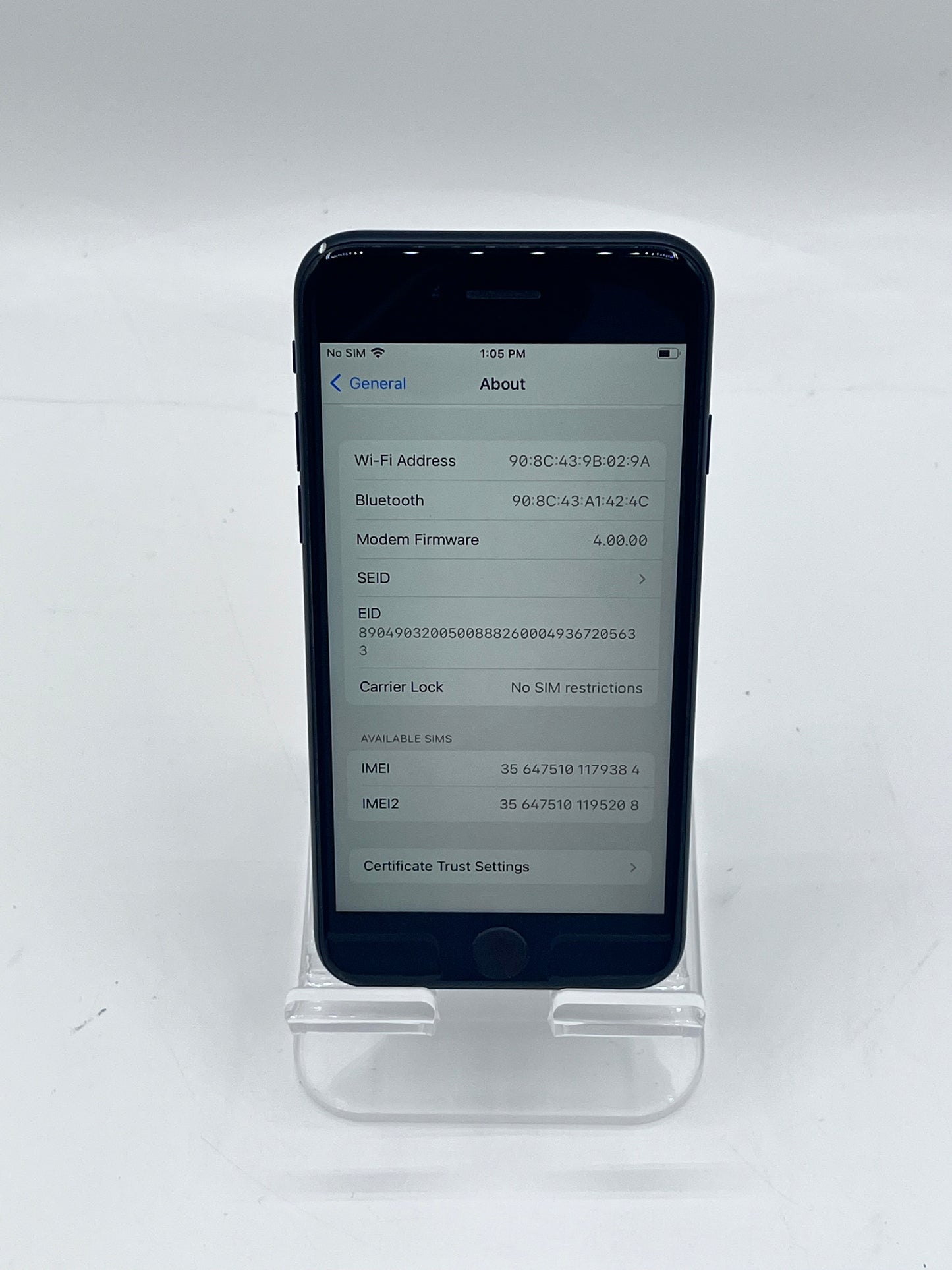 Unlocked Apple iPhone SE 2nd Gen 128GB Black A2275 MXCW2LL/A