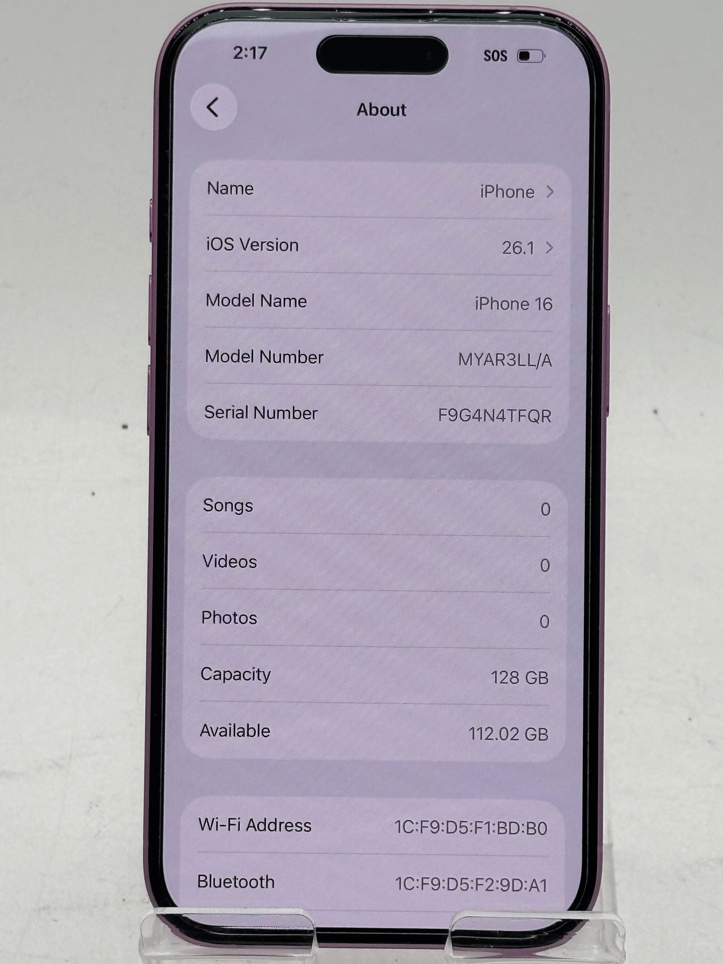 T-MOBILE ONLY Apple iPhone 16 128GB A3081 MYAR3LL/A Purple 100% BH 66 CYCLE