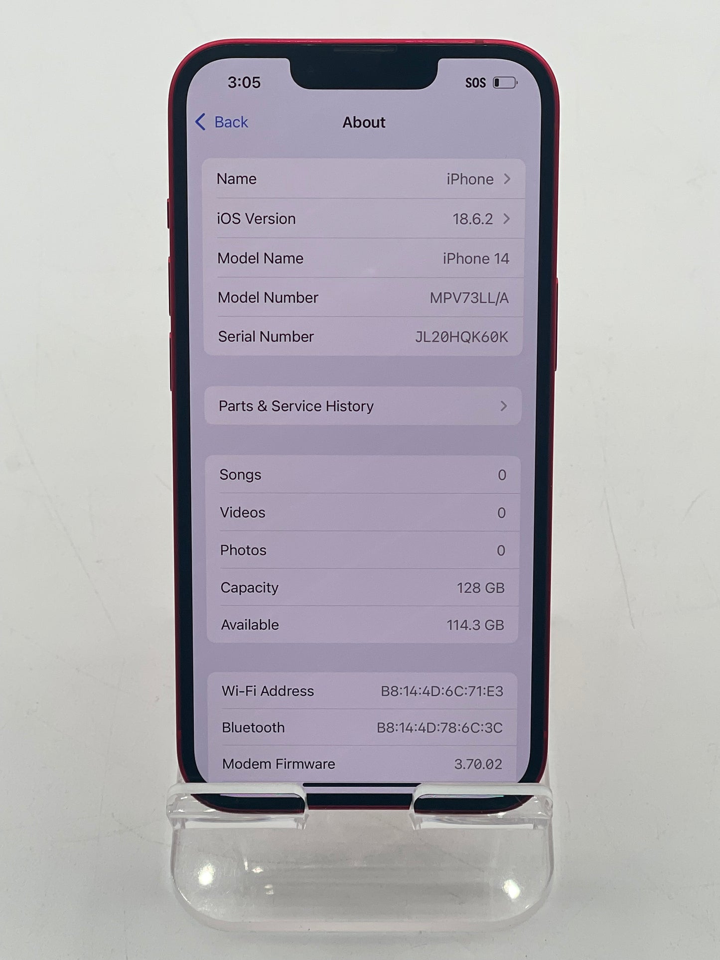Unlocked Apple iPhone 14 6.1” 128GB Red A2649 MPV73LL/A 75% Battery
