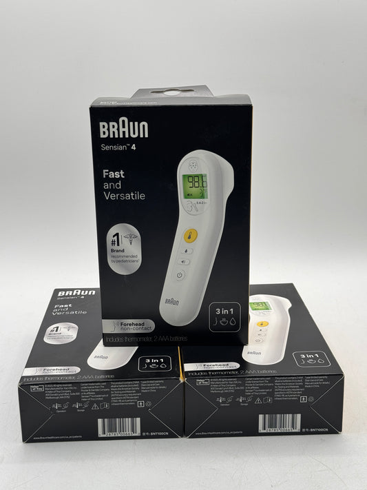 Lot of 3 Braun Sensian 4 Digital Forehead Non-Contact Thermometer 3-in-1 White 2 AAA