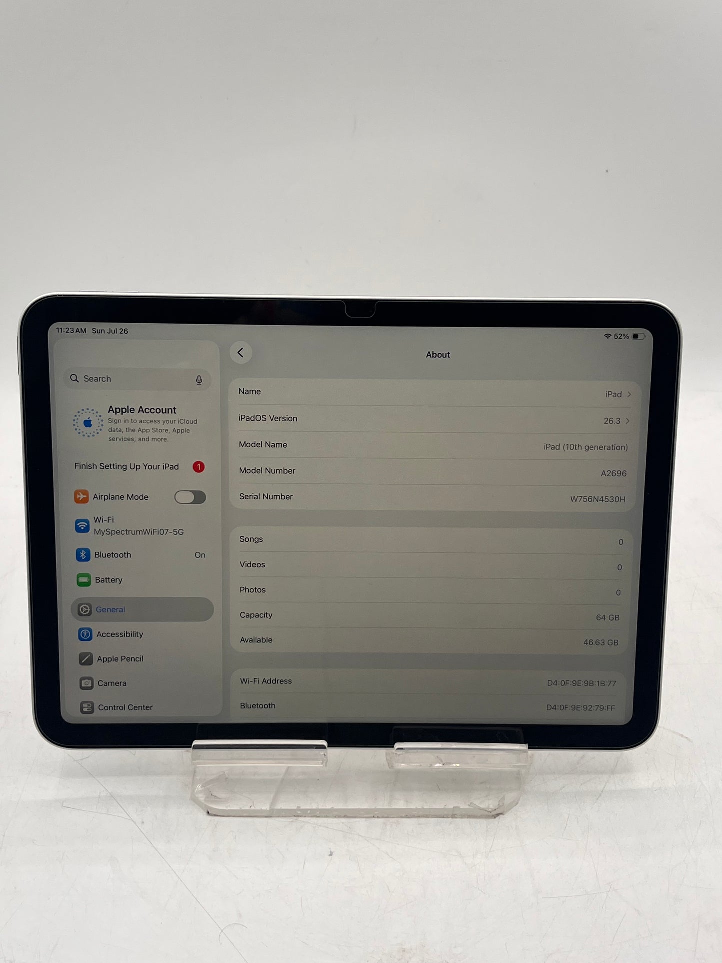 Apple iPad (10th Gen) A2696 MPQ03LL/A (2022) 64GB Wi‑Fi Only Tablet - Silver