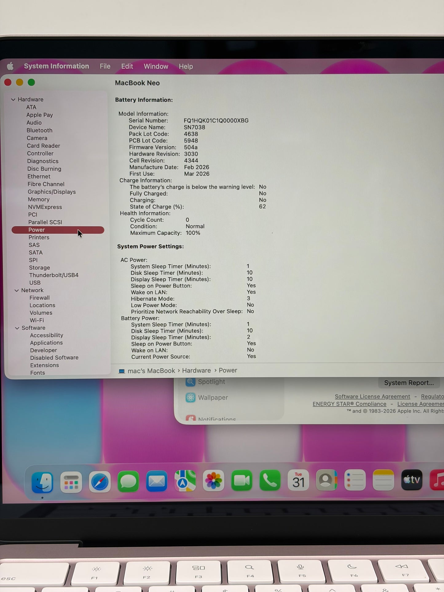 2026 Apple MacBook Neo 13" Pink A18 Pro 8GB 256GB 0 Cycle Count