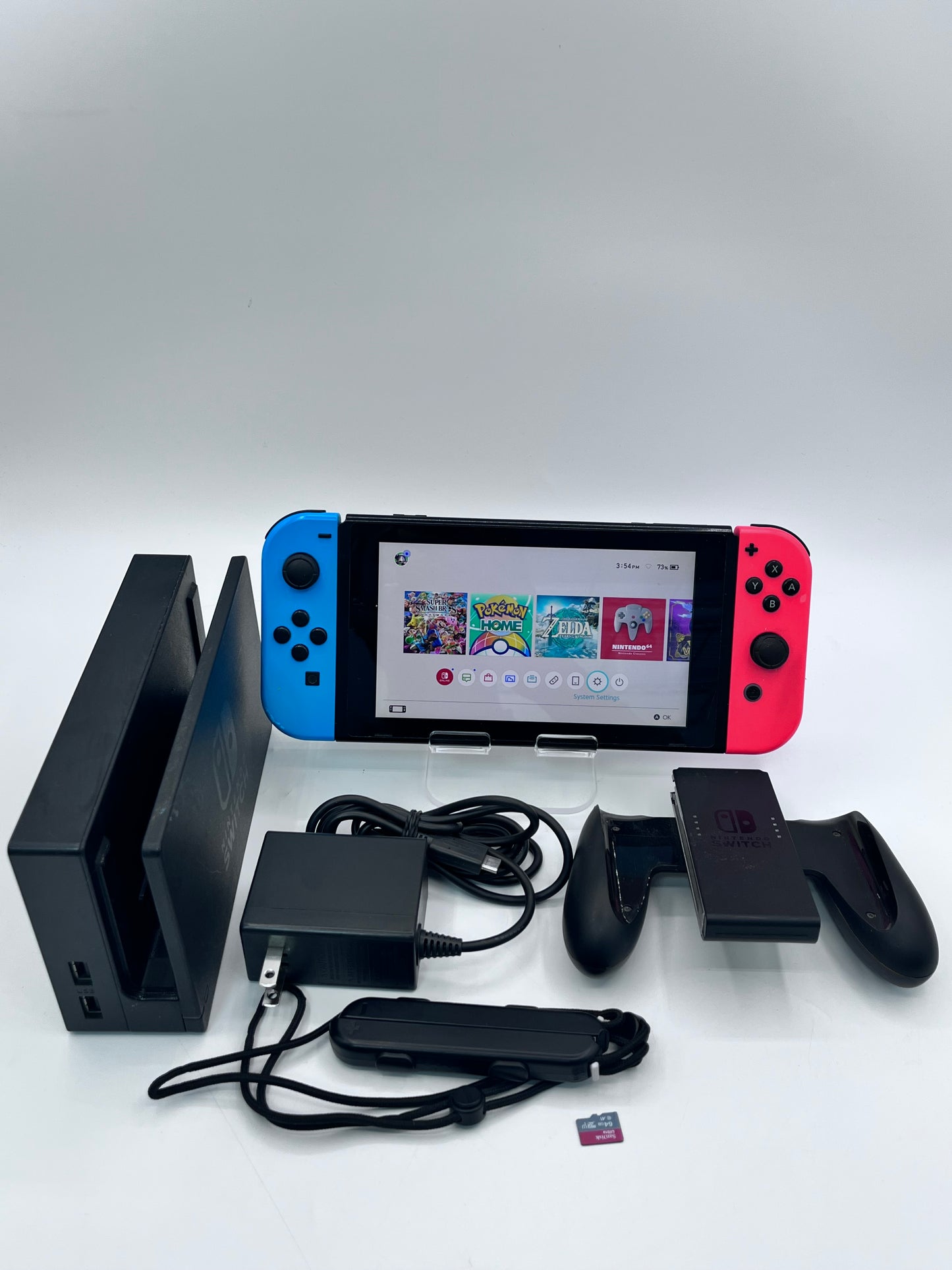 Nintendo Switch HAC-001 w/ Console Joy-Con, Dock, Charger, SD Card Tested