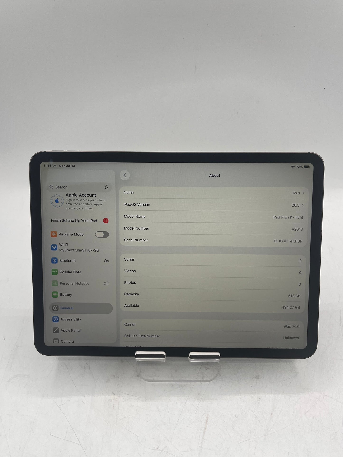 Apple iPad Pro 11" 1st Gen A2013 MU1K2LL/A  512GB WiFi + Cellular Unlocked - Black