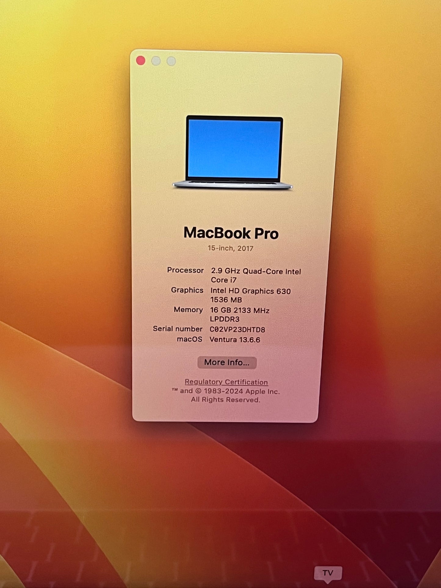 Apple MacBook Pro 15" A1707 2017 Core i7 16GB RAM 500GB Silver