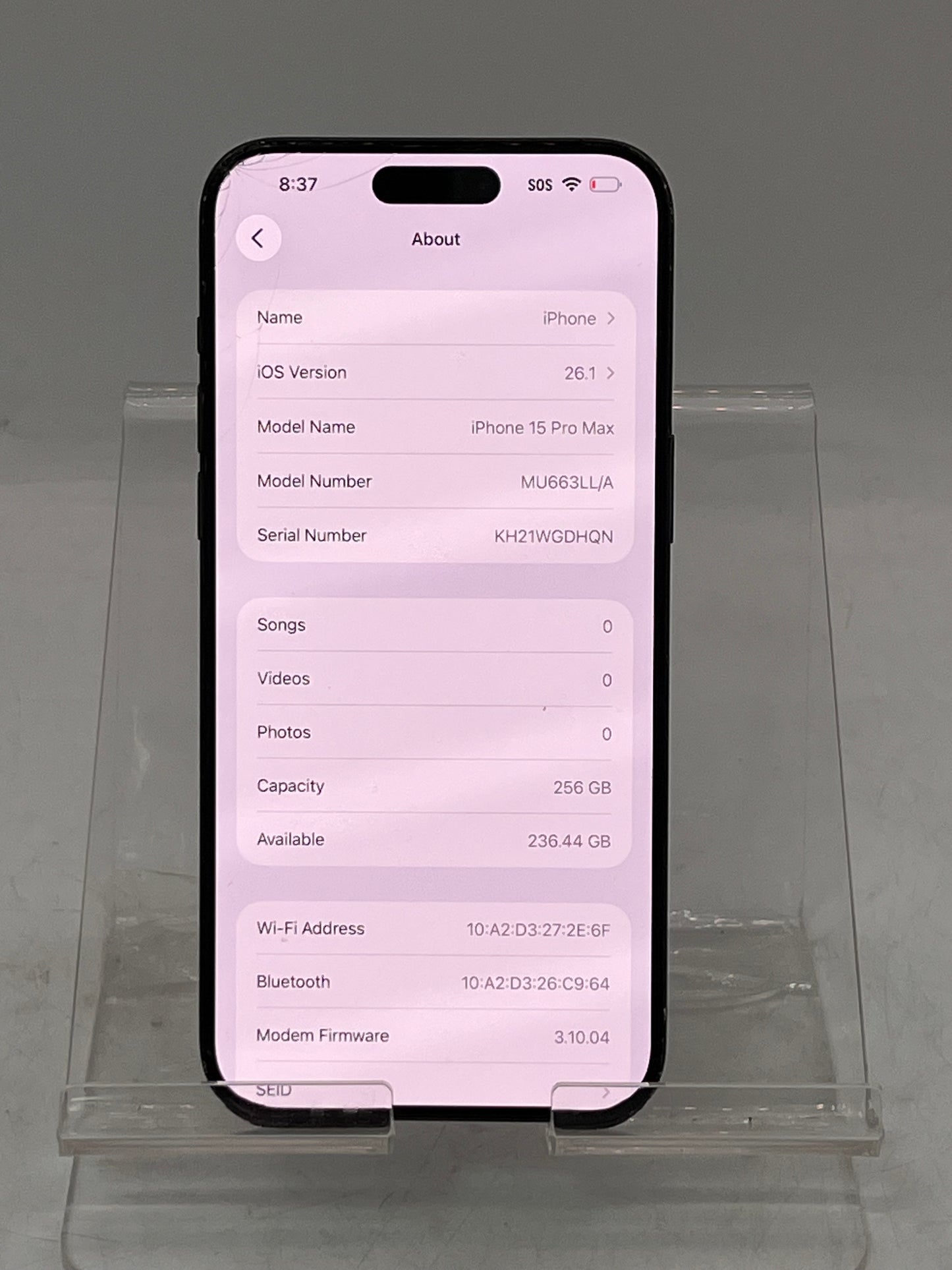 Wifi Only Apple iPhone 15 Pro Max MU663LL/A A2849 256GB Black