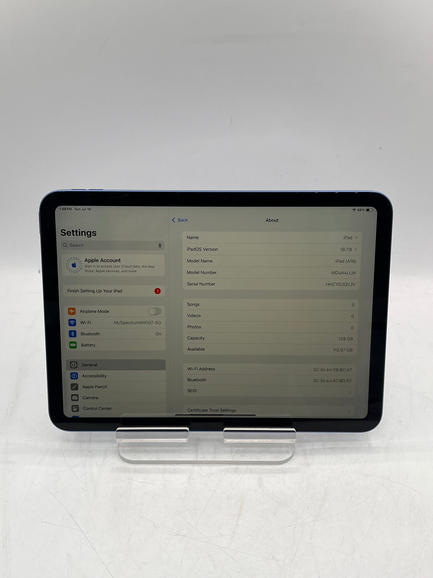 2025 Apple iPad A16 A3354 MD4A4LL/A 128GB Wi-Fi Only Tablet - Blue