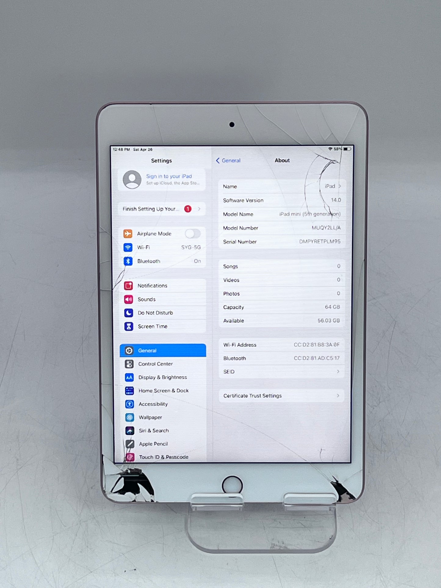 Apple iPad Mini (5th Gen) A2133 MUQY2LL/A 64GB Cracked  - Pink