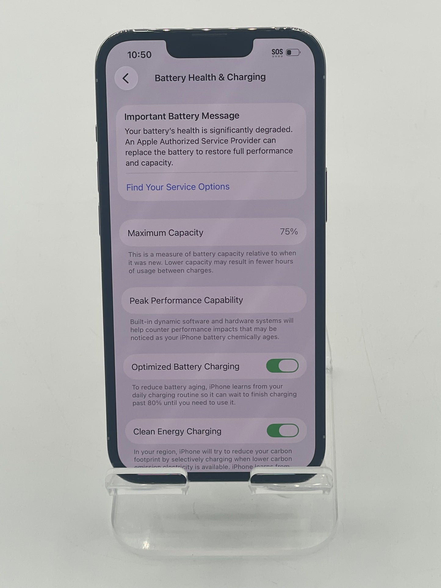 Unlocked Apple iPhone 13 Pro 6.1" 256GB White A2483 MLR73LL/A Service Batt
