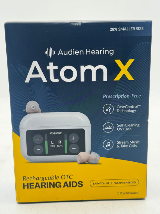 Audien Hearing ATOM X -Rechargeable OTC Hearing Aids - Latest Model Brand New