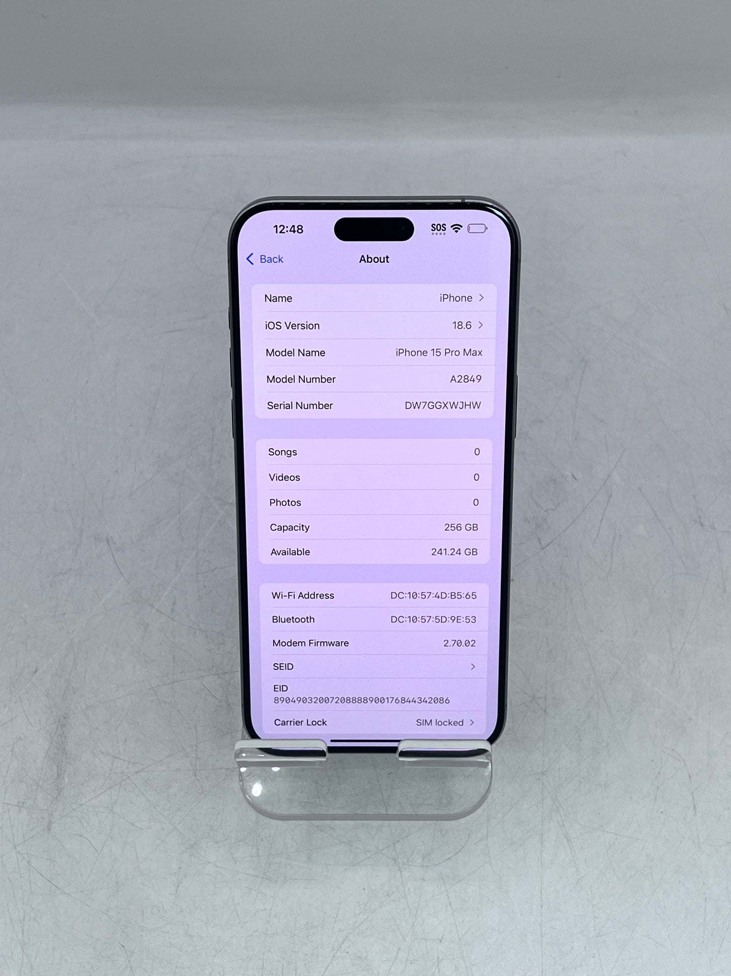 WIFI ONLY Apple iPhone 15 Pro Max MU683LL/A A2849 256GB 8 GB - White
