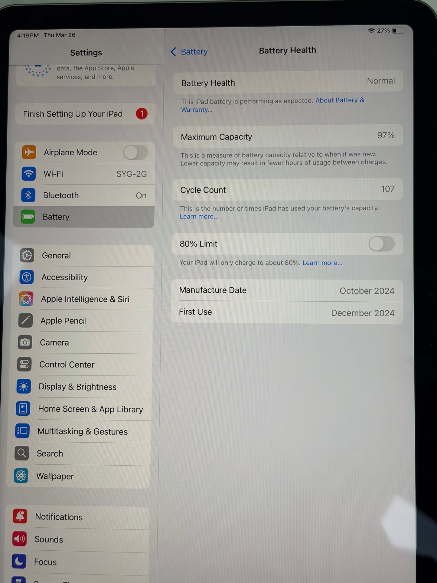 Apple iPad Air 11" 6th Gen 256GB A2902 MUWG3LL/A - Space Gray 97% Battery Health