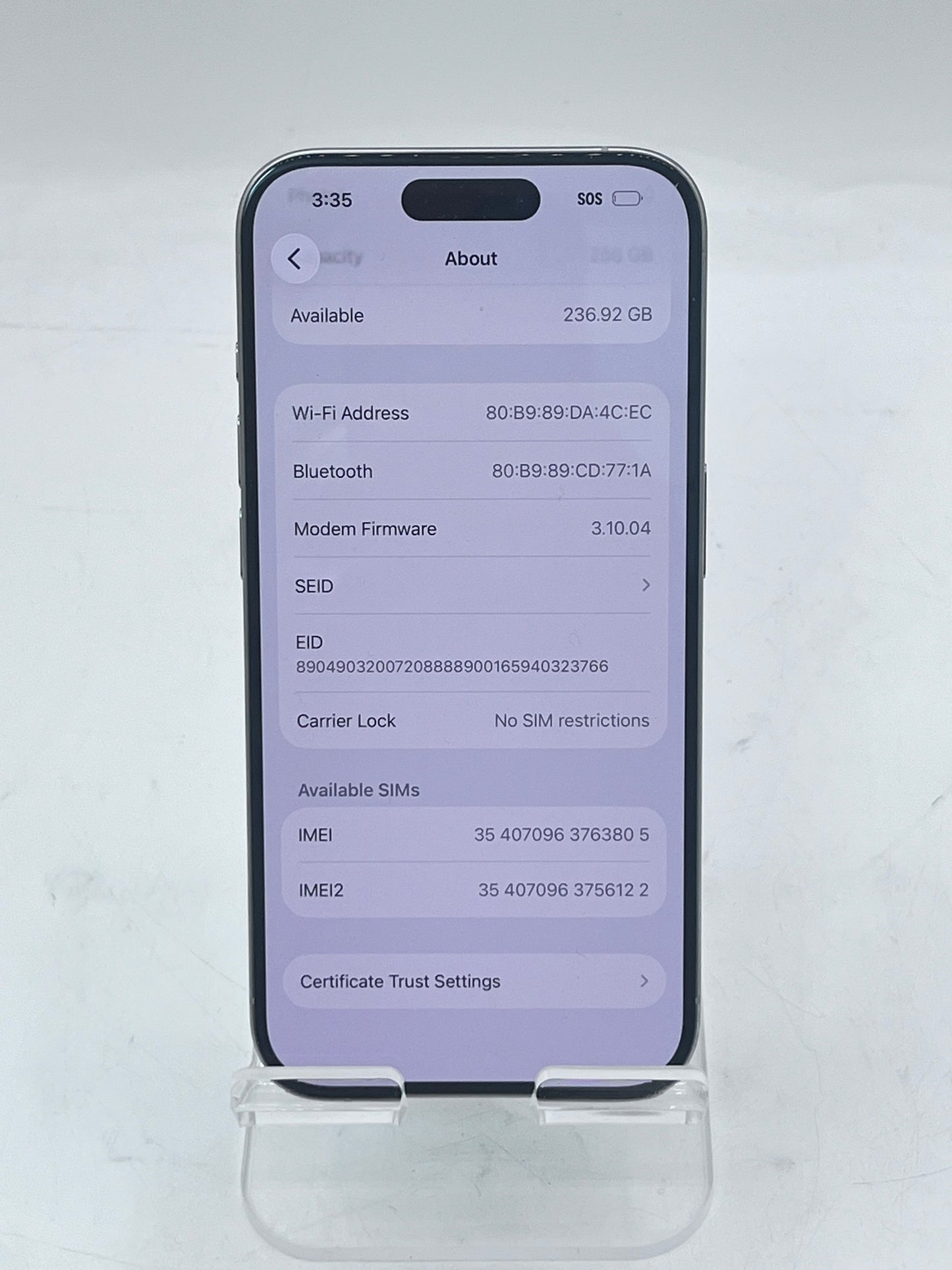 Unlocked Apple iPhone 15 Pro 6.1" MTQT3LL/A A2848 8 GB 256GB White