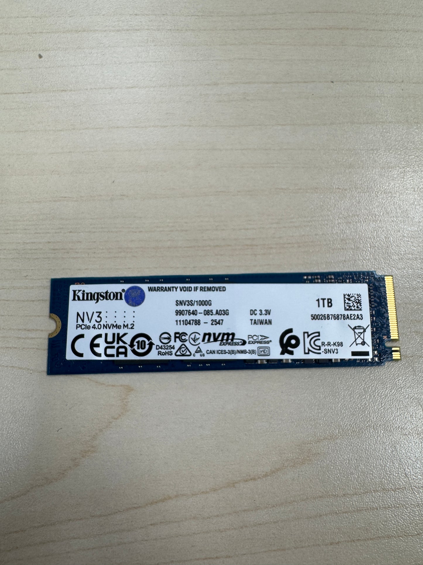Kingston 2280mm NV3 1TB PCIe 4.0 x4 NVMe SSD SNV3S/1000G Tested Free Shipping